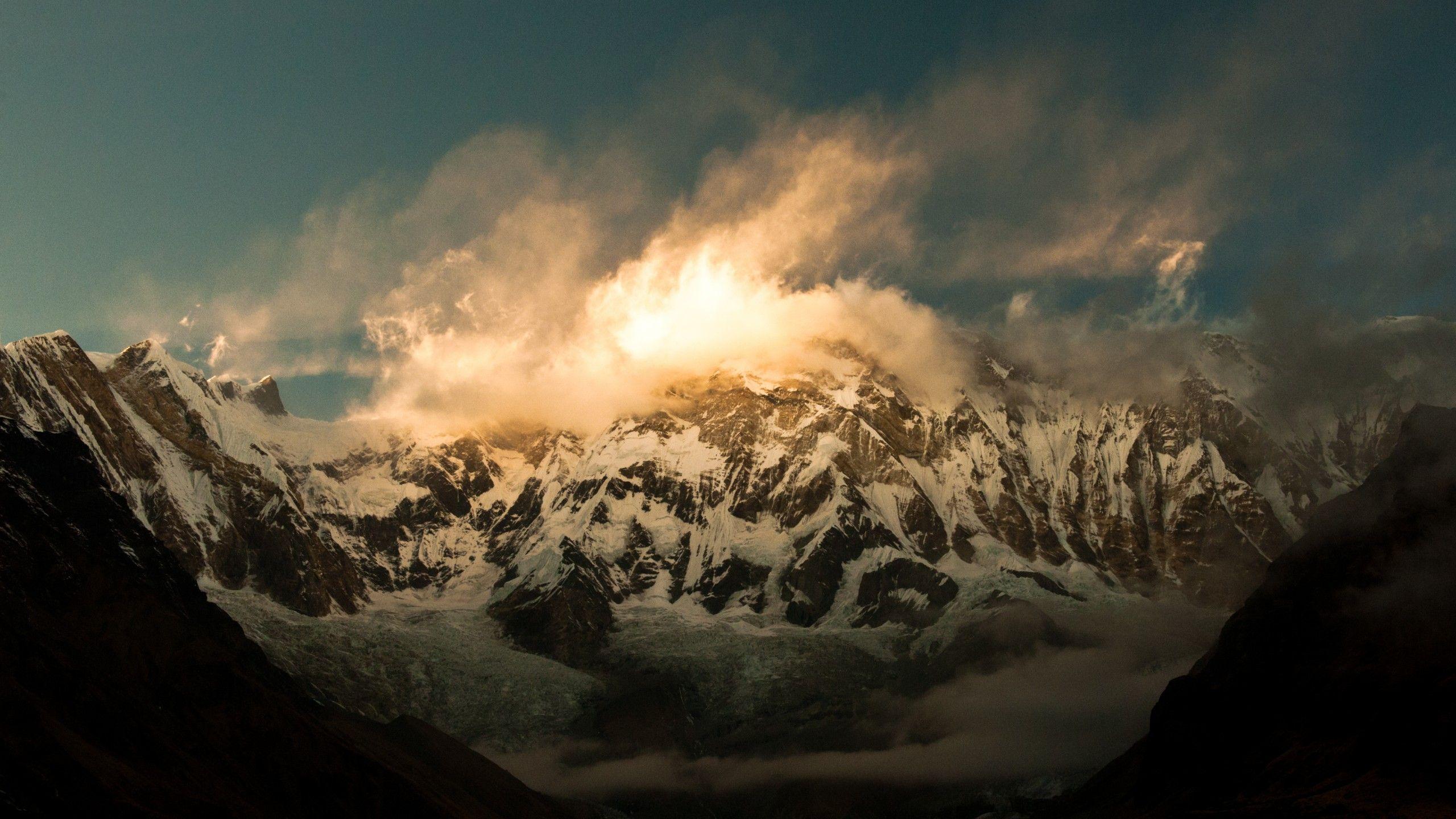 2560x1440 Wallpaper Annapurna, 5k, 4k wallpaper, Himalayas, Nepal, clouds, mountain, sunset, Nature
