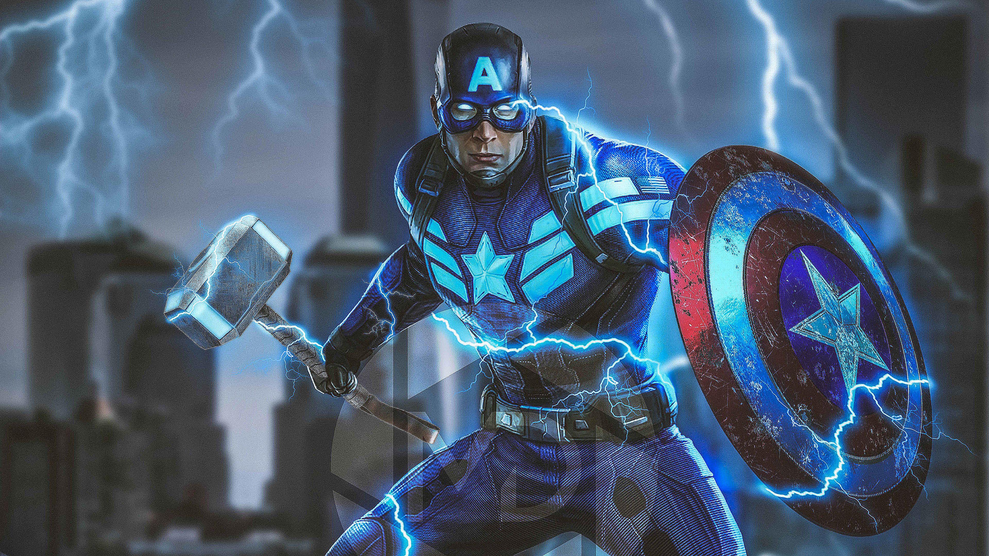 3840x2160 Captain America Mjolnir Wallpaper