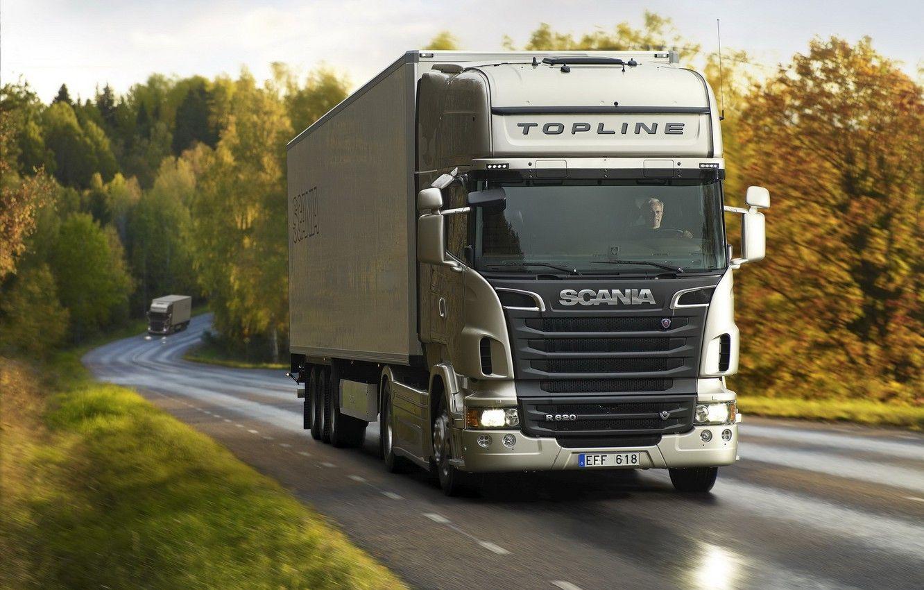 1332x850 Wallpaper autumn, movement, track, Scania, R Topline, trucker image for desktop, section грузовики