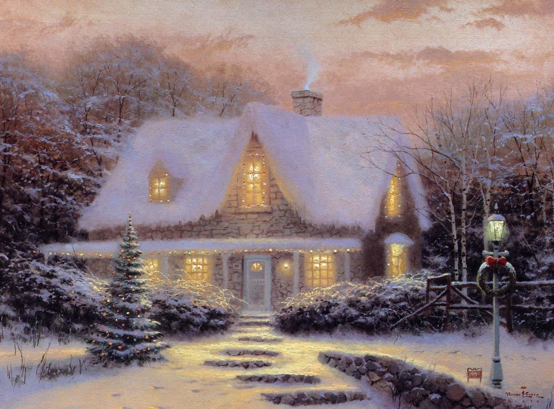 1932x1428 Thomas Kinkade Winter Wallpaper