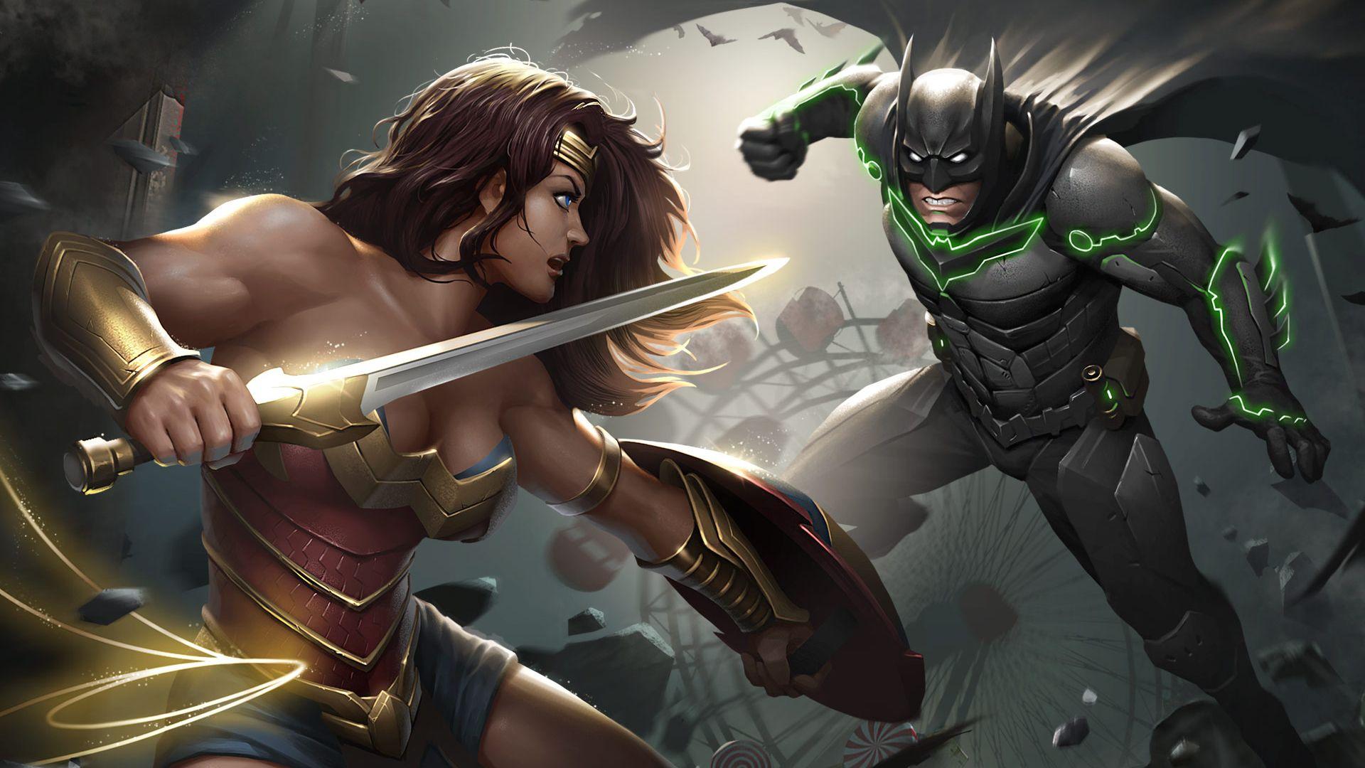 1920x1080 Desktop Wallpaper Injustice Video Game, Wonder Woman, Batman, Fight, HD Image, Picture, Background, Shnp9q