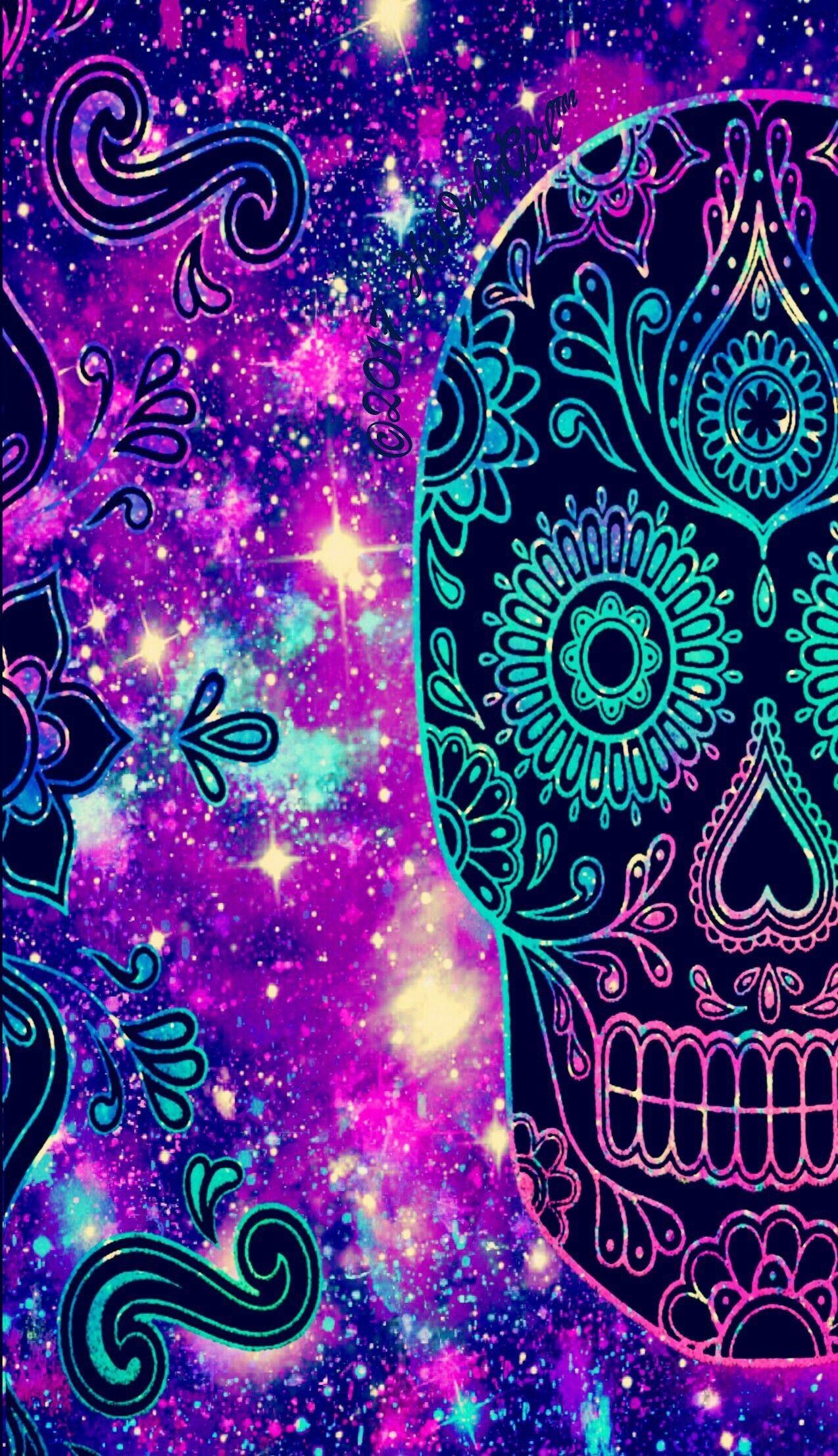 1274x2214 1274x Colorful Tribal Galaxy Skull Wallpaper I Sugar Skull Background