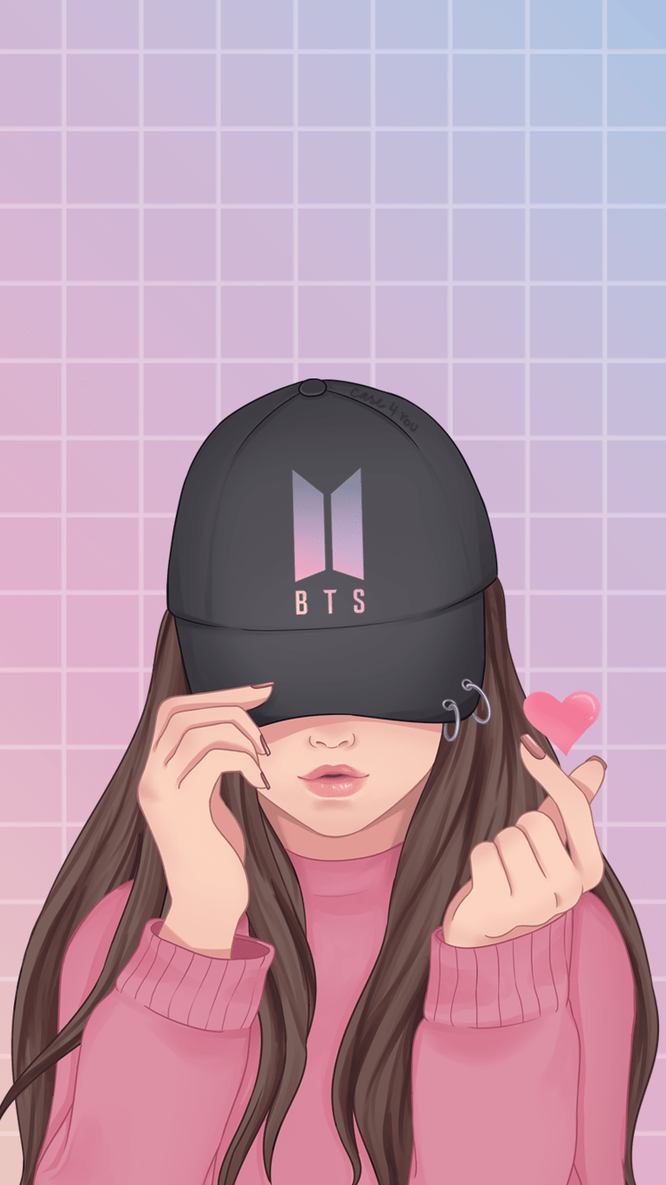 750x1334 Wallpaper Kpop, BTS Love by Case4You ♥ #KPop #BTS #Illustration #iPhone #Korean #Pink #LoveYourself #Wall. Cute love wallpaper, Girly drawings, Cute girl drawing