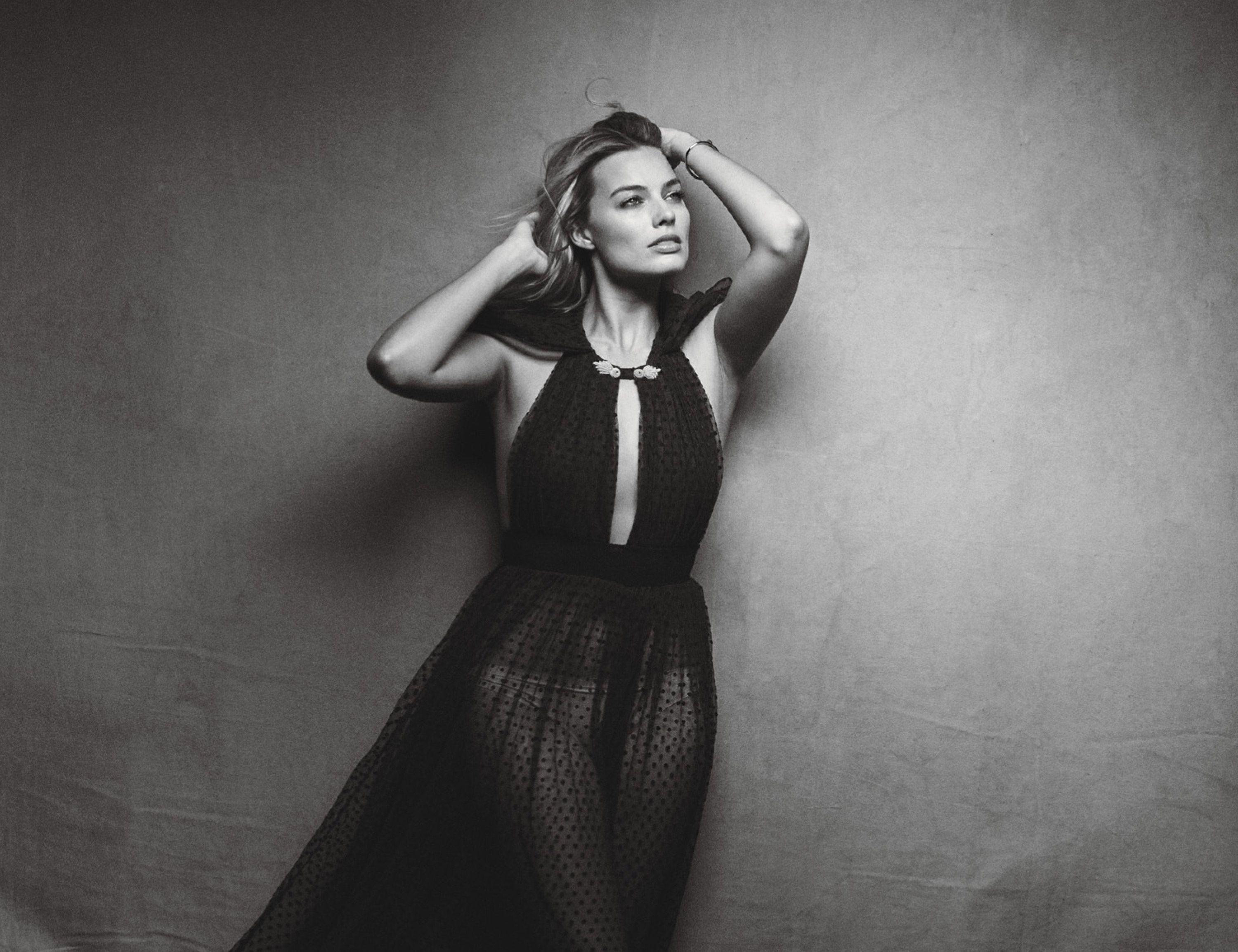 3000x2308 margot robbie, celebrities, girls, monochrome, black and white, HD