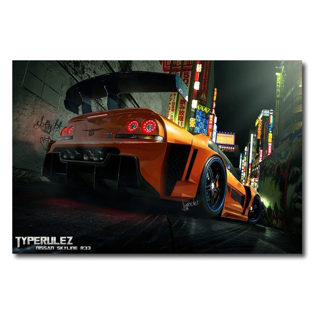 1000x1000 Printed Wall Art Nissan Skyline GTR R33 Sport Car Wallpaper Canvas Poster painting For Home Room Decor. Painting & Calligraphy