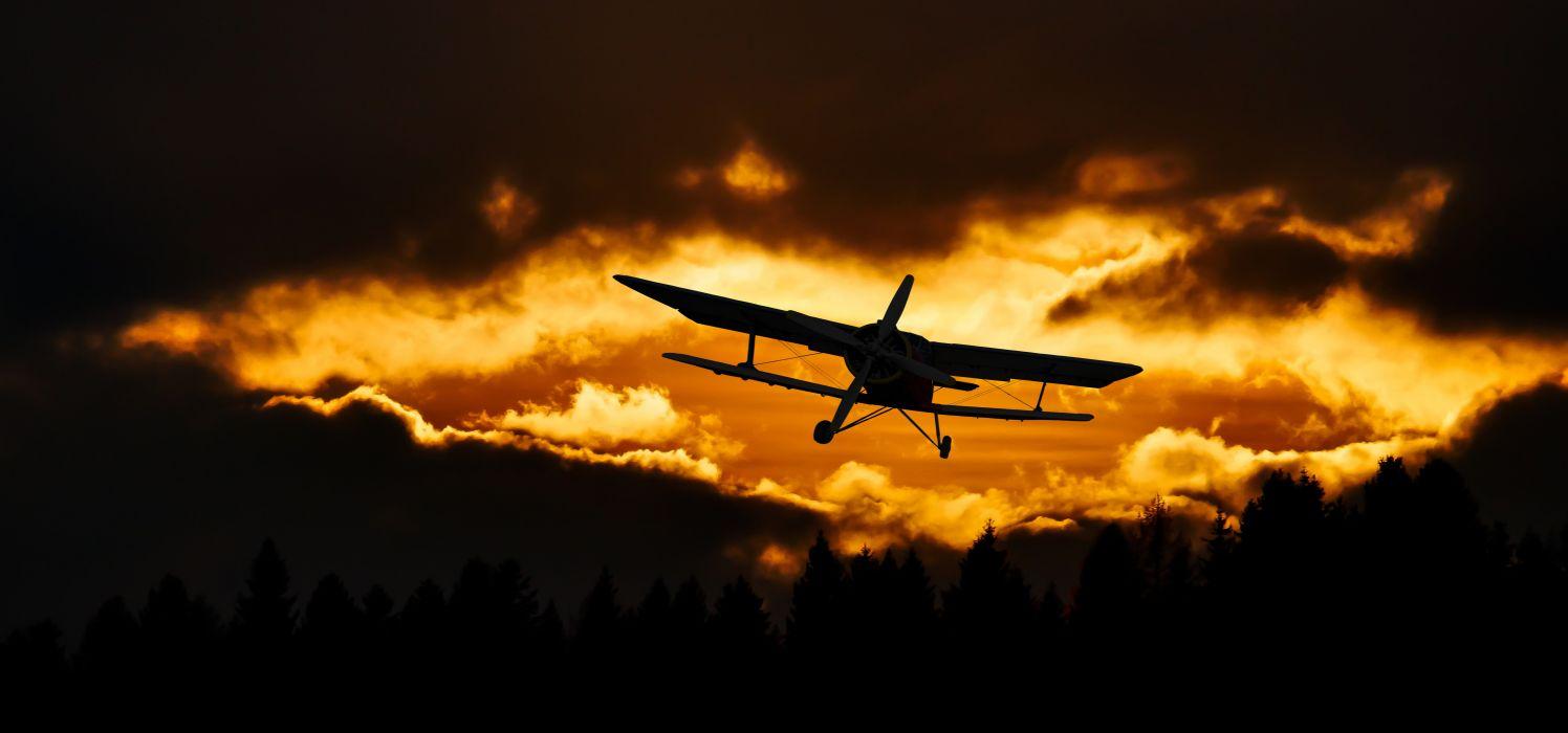 Hình nền máy bay 1496x700 Travel Fly Aircraft Sky Sunset Mood Double Decker.  8997x4211