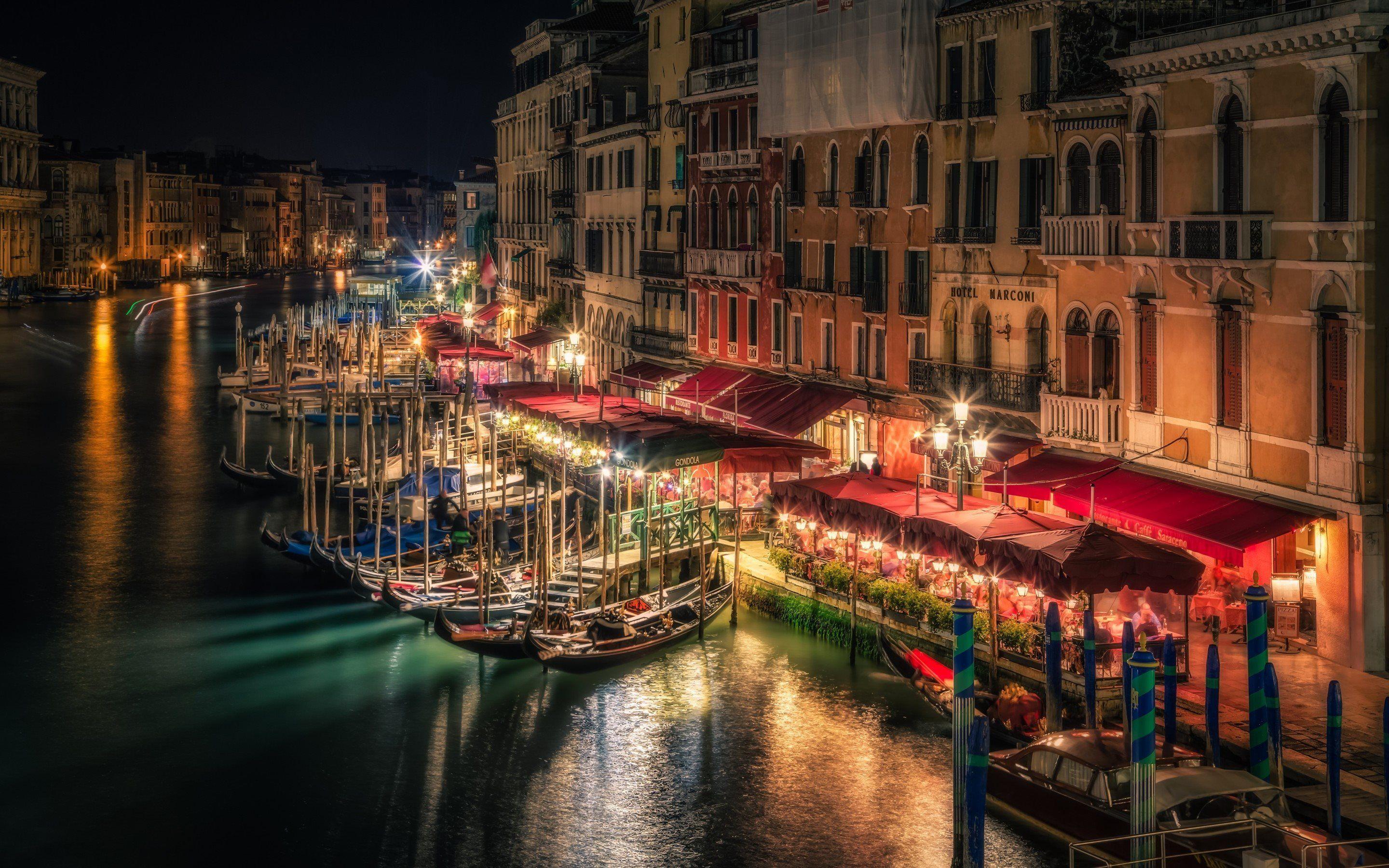 2880x1800 Download wallpaper venice, channel, boats, home, gondola, night, italy, lights for desktop with resolution 2880x1800. High Quality HD picture wallpaper