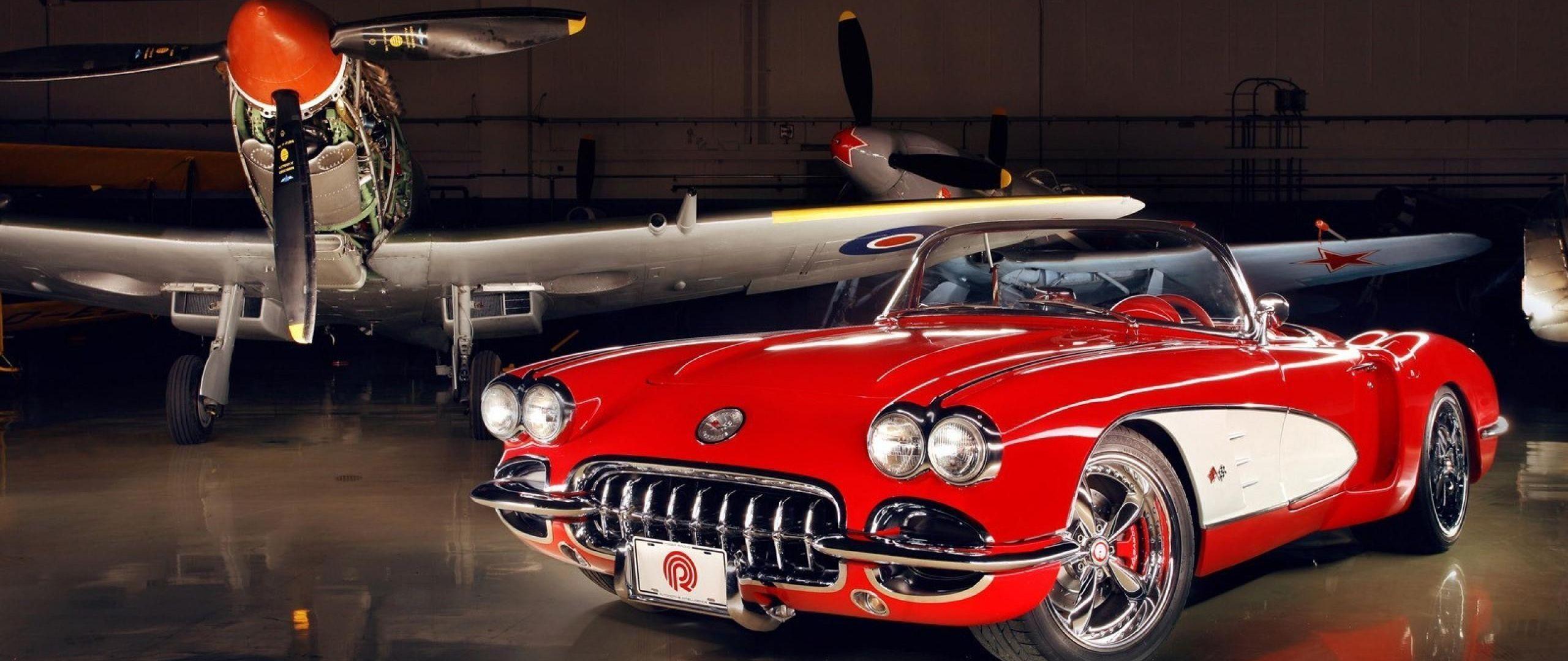 2560x1080 Desktop Wallpaper Chevrolet Corvette (C1), Red Classic Car, Airplane, HD Image, Picture, Background, L9dbsu