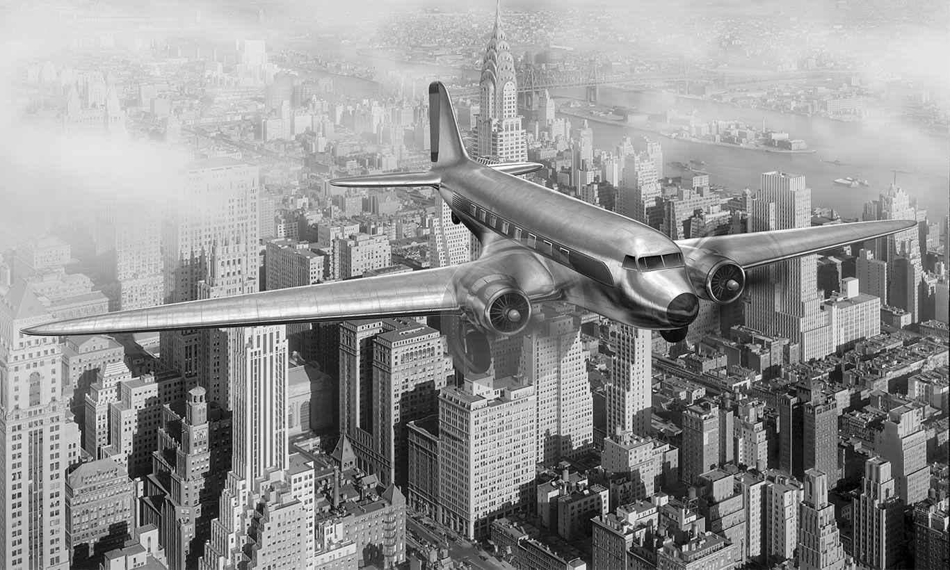 1366x820 Vintage Plane over New York Wallpaper Mural
