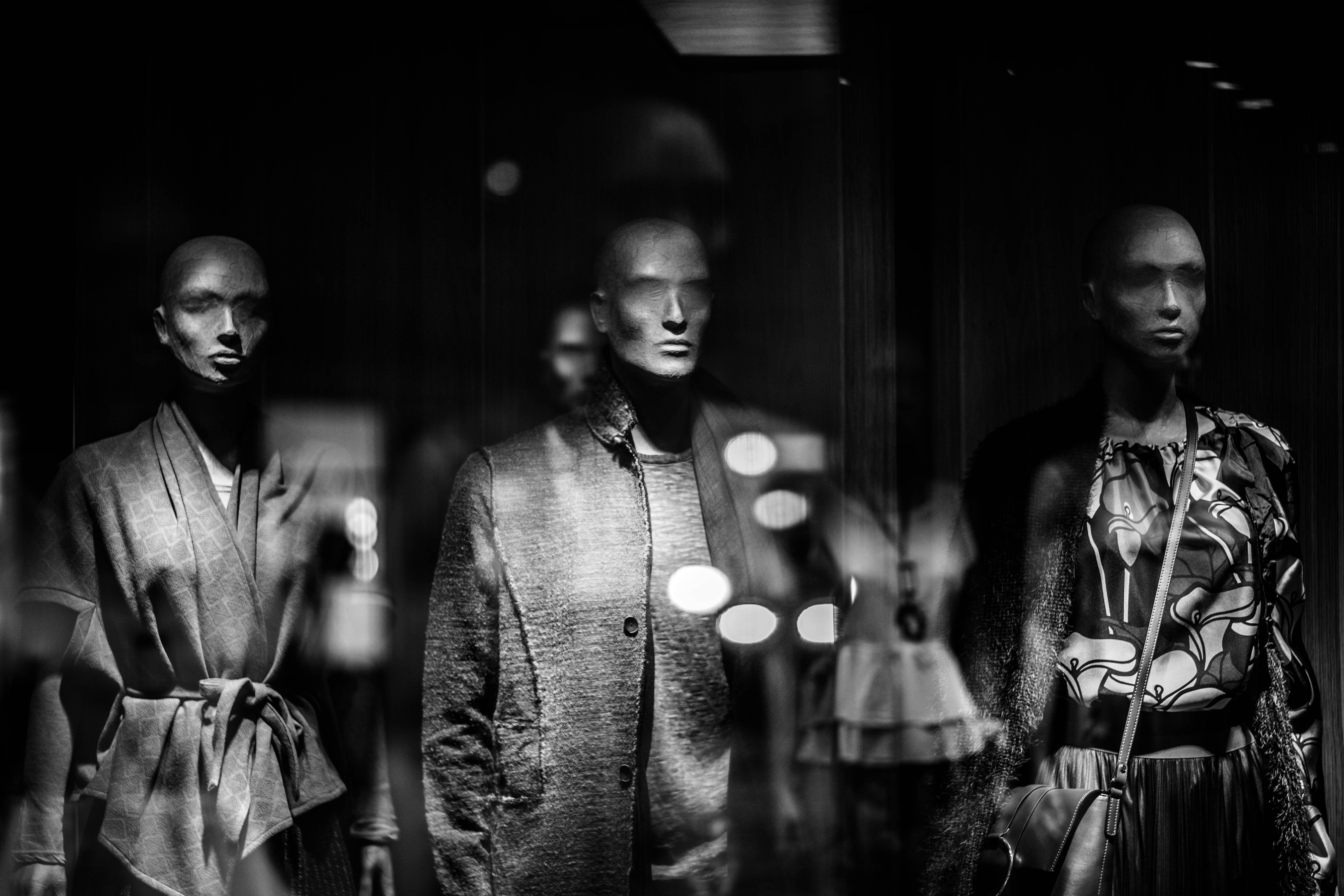 6000x4000 6000x4000 Free , reflection, shop, clothes, light, grey, exhibition, style, mannequin, window, black and white, glass, dark, black, fashion