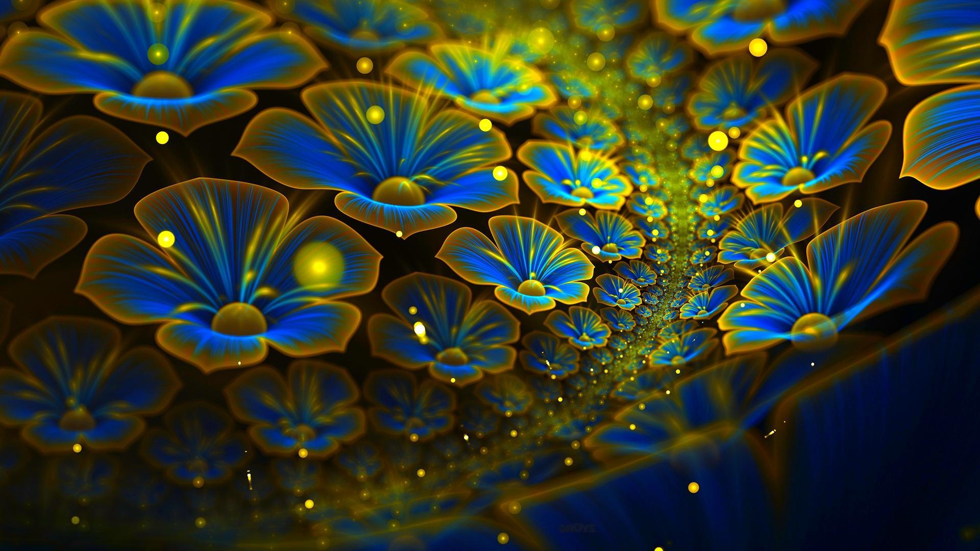 1920x1080 Abstract Fractal Cg Digital Art 3D Colors Blue Flowers Wallpaper HD / Desktop And Mobile Background
