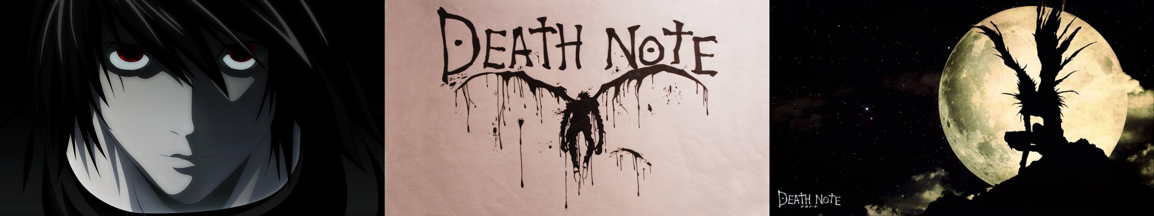 3733x700 Triple monitor multiple screen multi anime death note wallpaperx1080