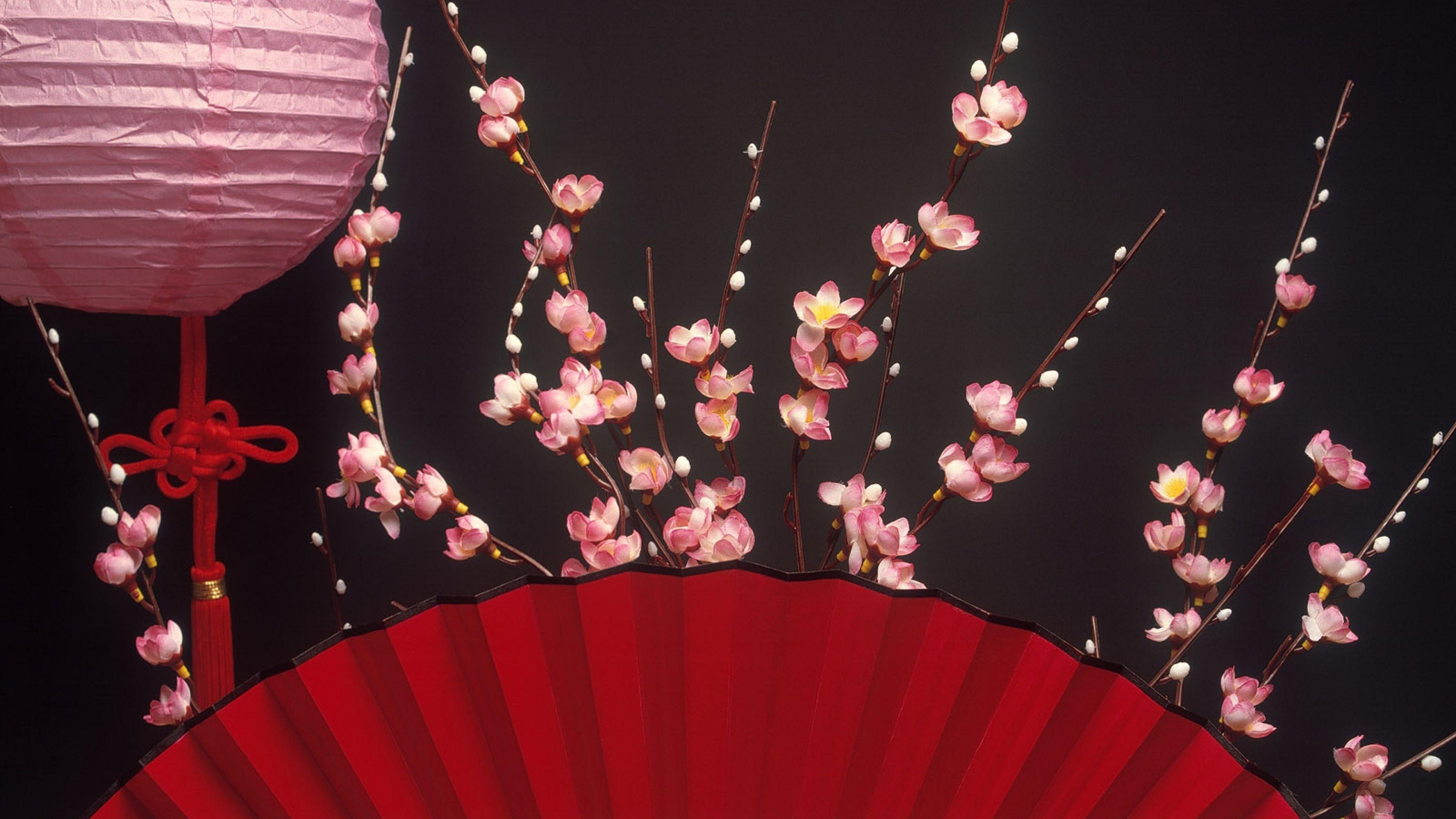 3840x2160 Download Wallpaper Fan Chinese Lantern Fabric 4k Ultra Resolution Chinese New Year HD Wallpaper