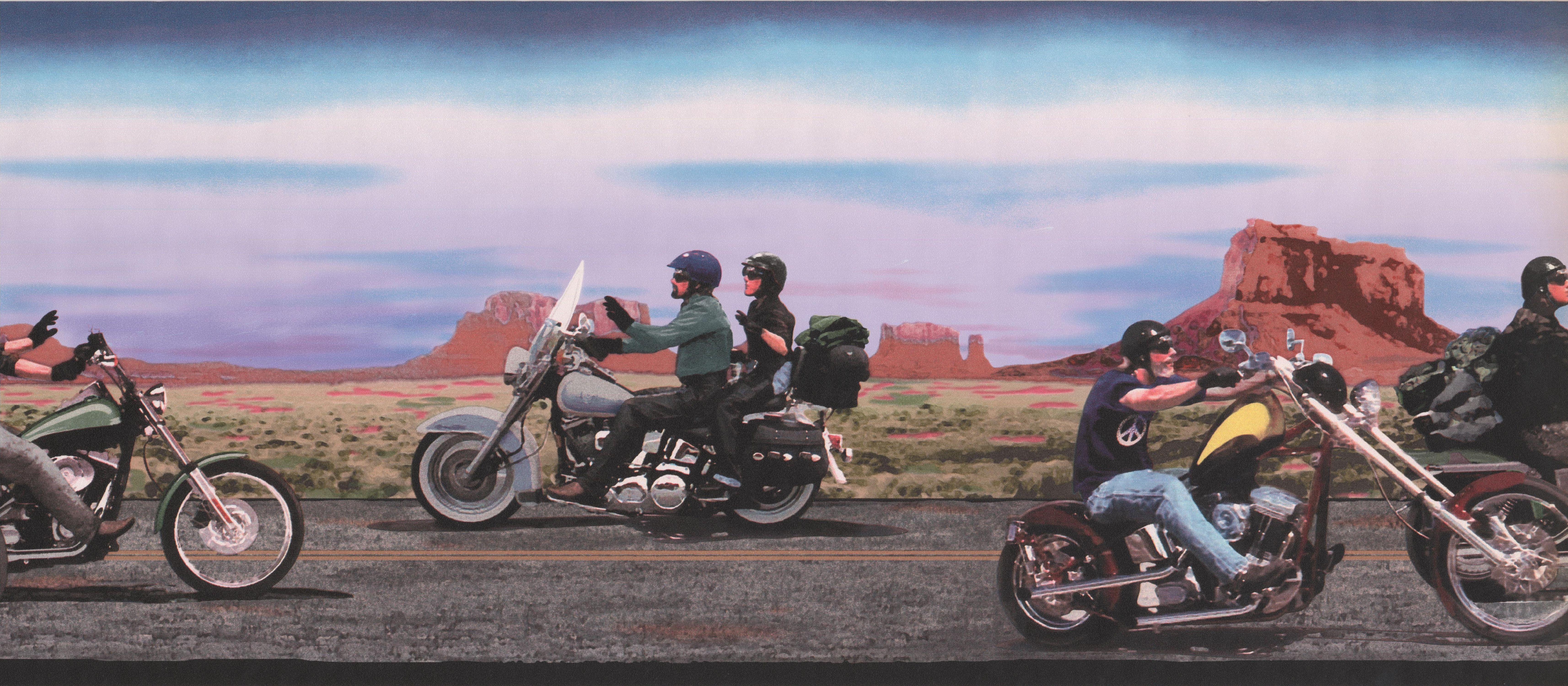 6856x3000 Wallpaper Border Bikers Harley Davidson Motorcycles Wide Wall Border Retro Design, Roll 15 ft X 10.5