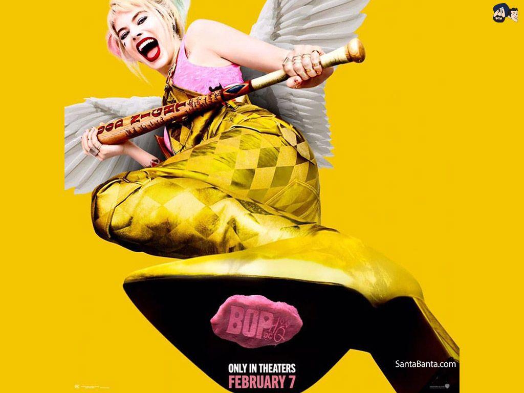 1024x768 Margot Robbie as Harley Quinn in a kick ass avatar in the poster of DC movie, Birds of Prey
