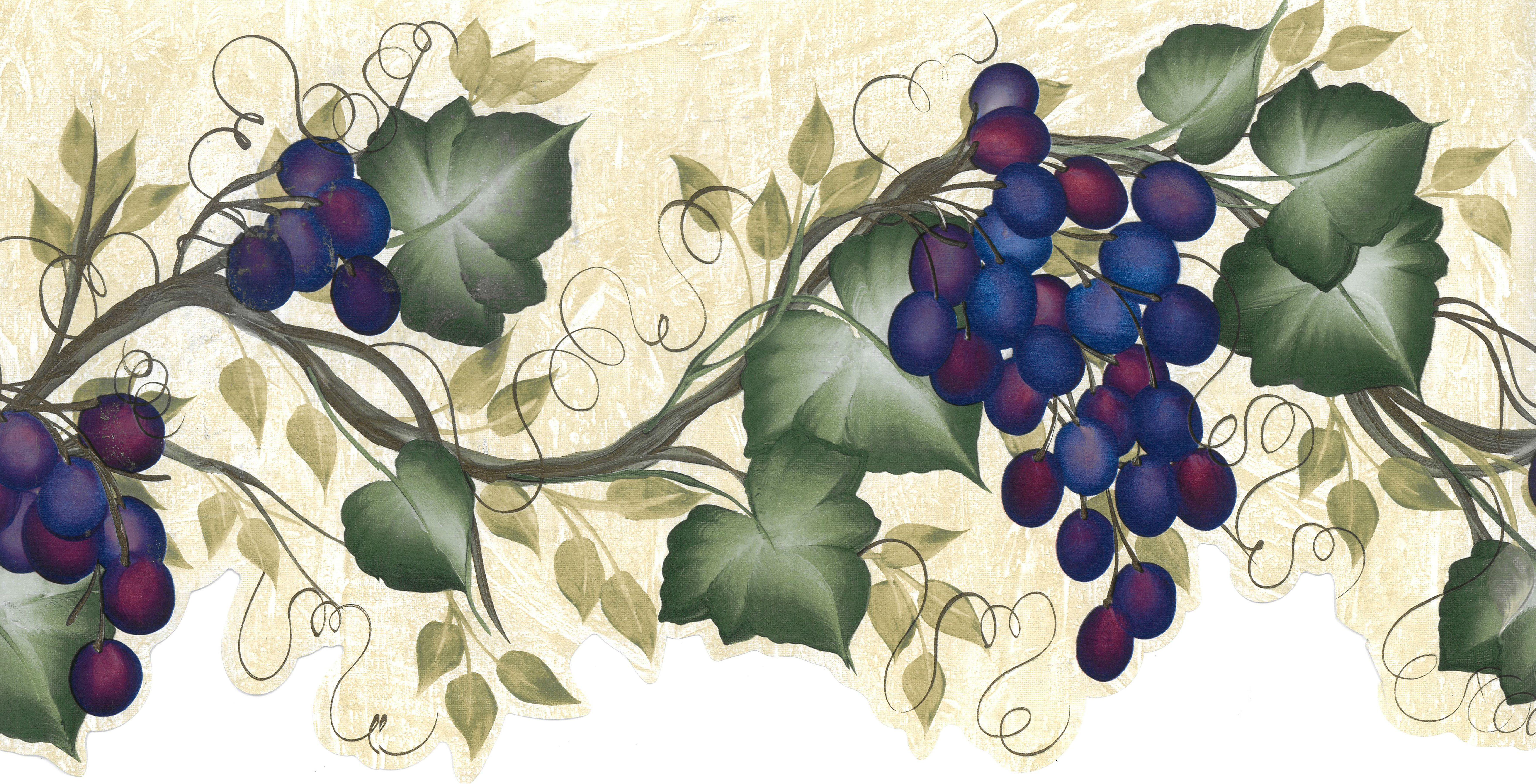 7048x3600 Fleur De Lis Living Timms Fruits Grapes on Vine Scalloped 15' L x 10 W Wallpaper Border