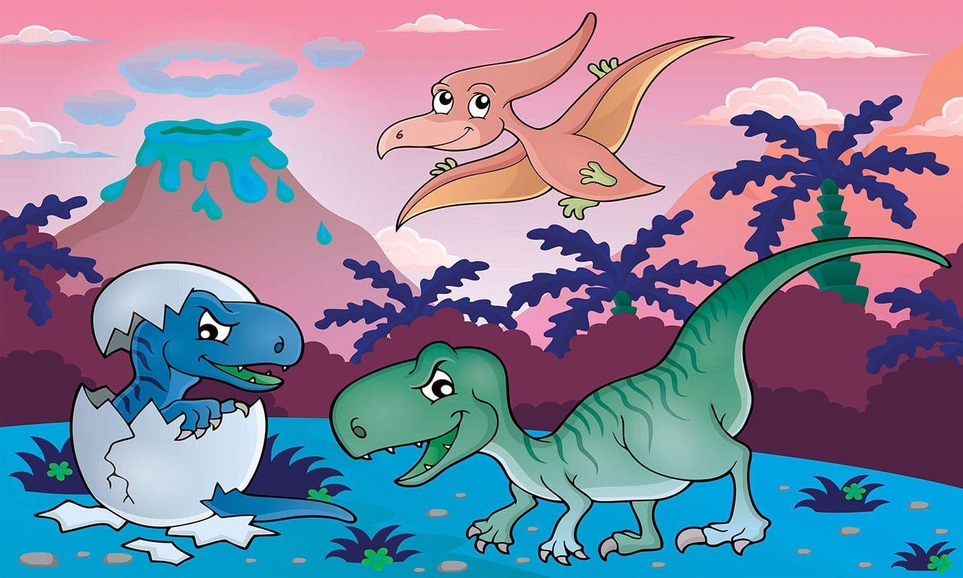 1366x820 Childrens Blue Dinosaur Hatching from Egg Wallpaper Mural