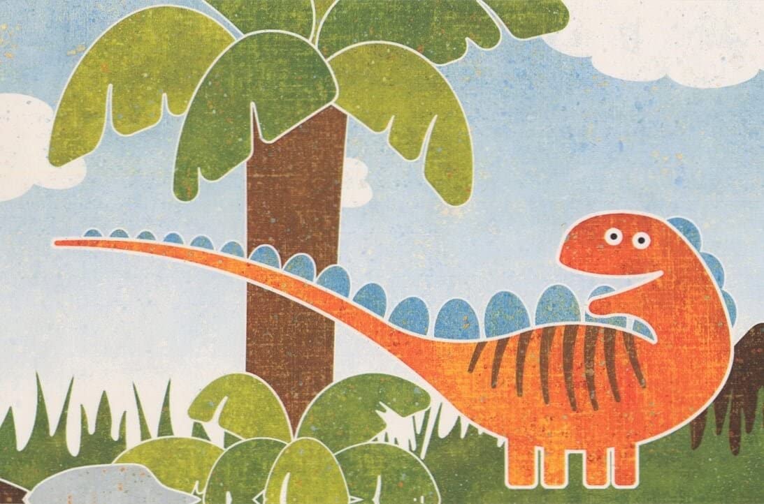 1093x722 Green Orange Dinosaurs for Kids Blue Sky Wallpaper Border Retro Design, Roll 15' x 6