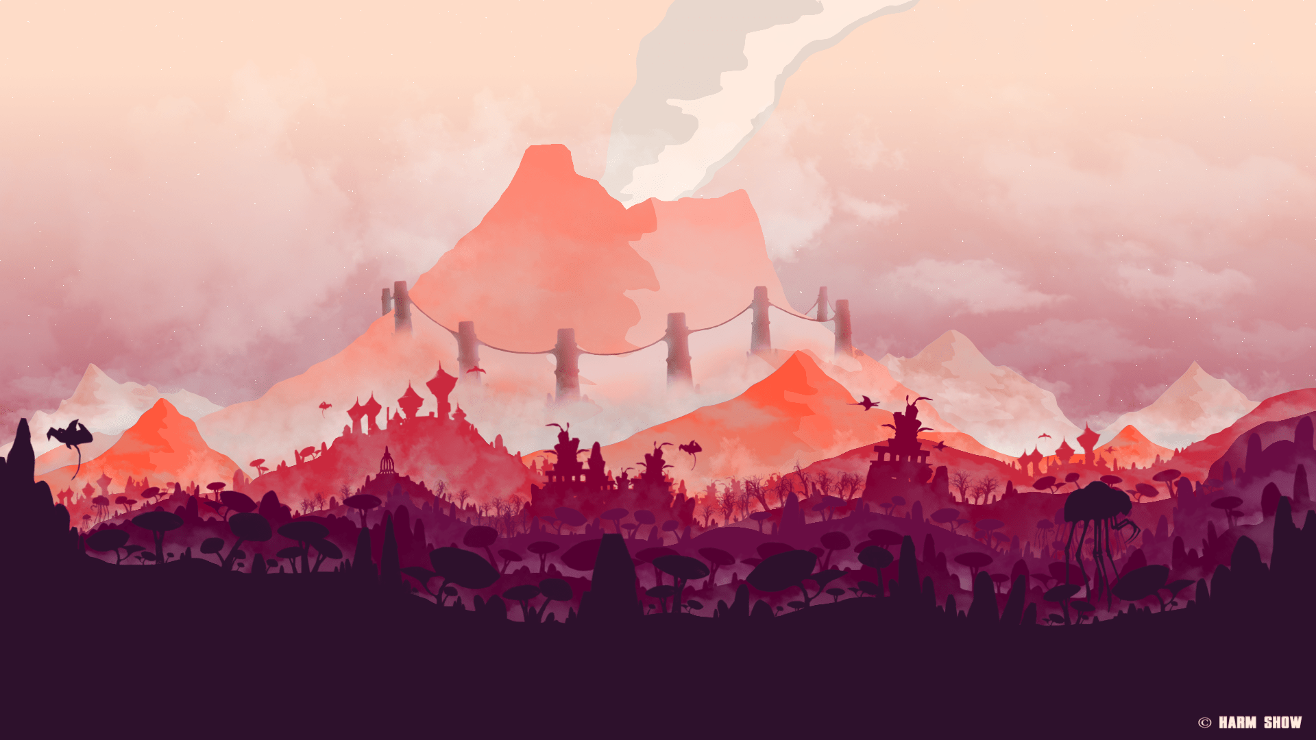1920x1080 Morrowind in the style of Firewatch. 1920 × 1080