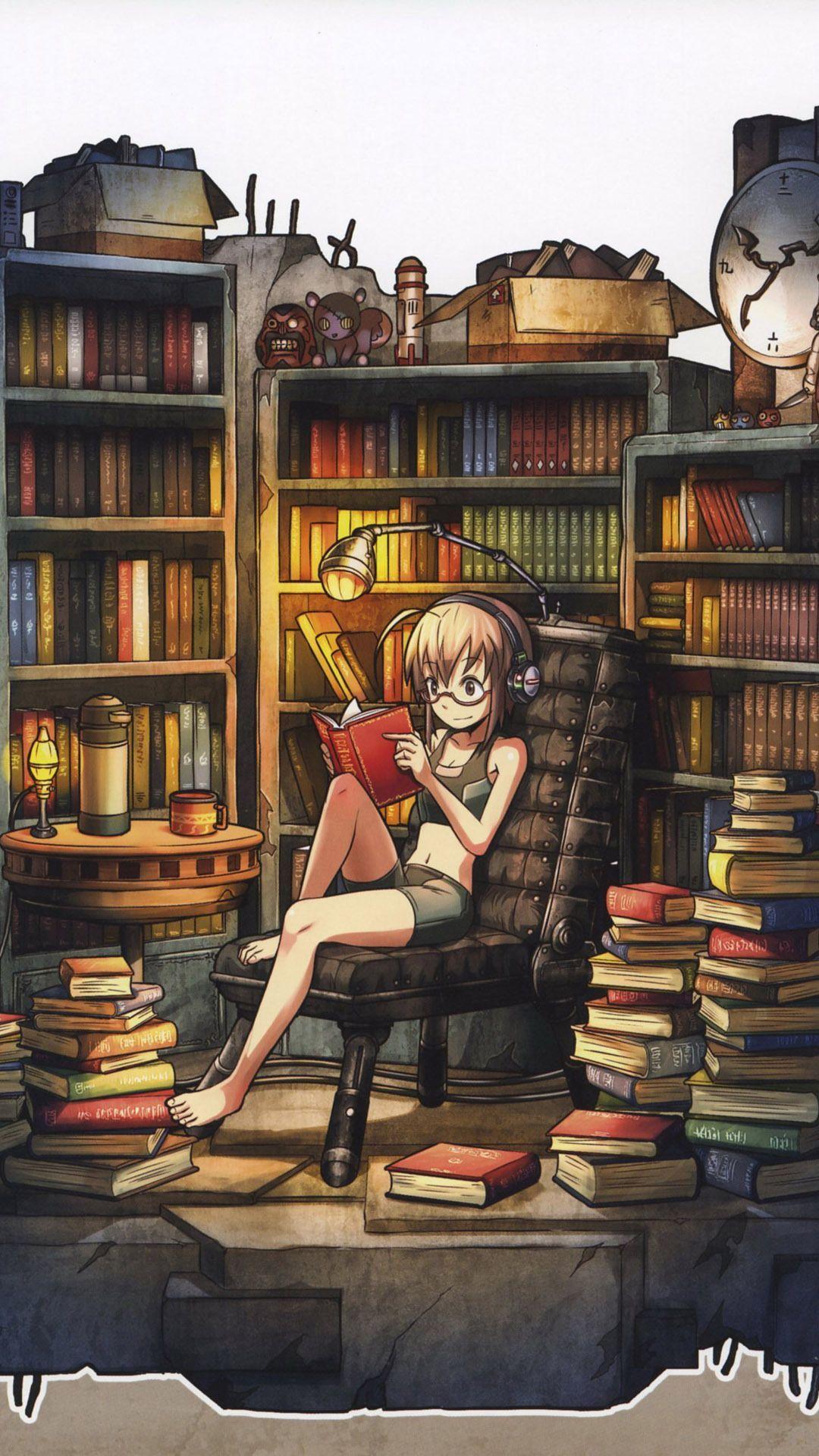 1080x1920 Anime Girl Reading Book Wallpaper