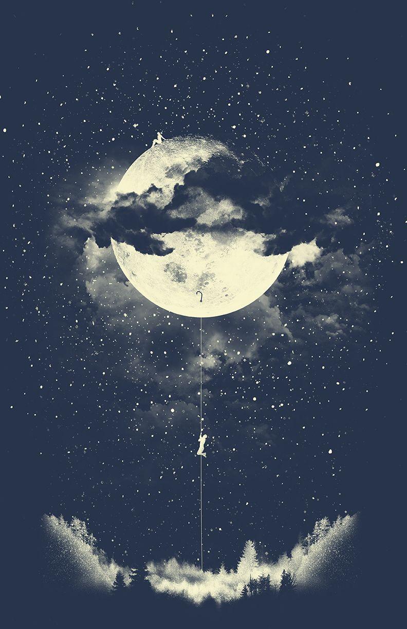 792x1224 Forest, moon, and stars wallpaper