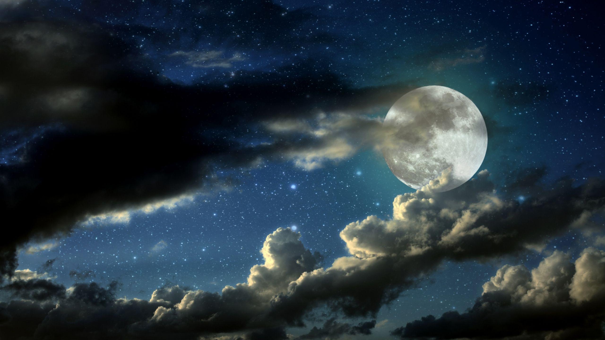 2560x1440 Sun Moon Stars Background Free Download