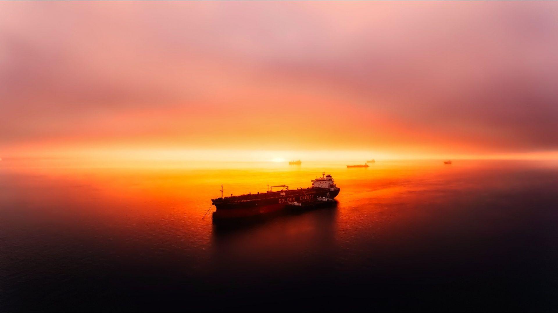 1920x1080 Oil Tanker at Sunset Wallpaper