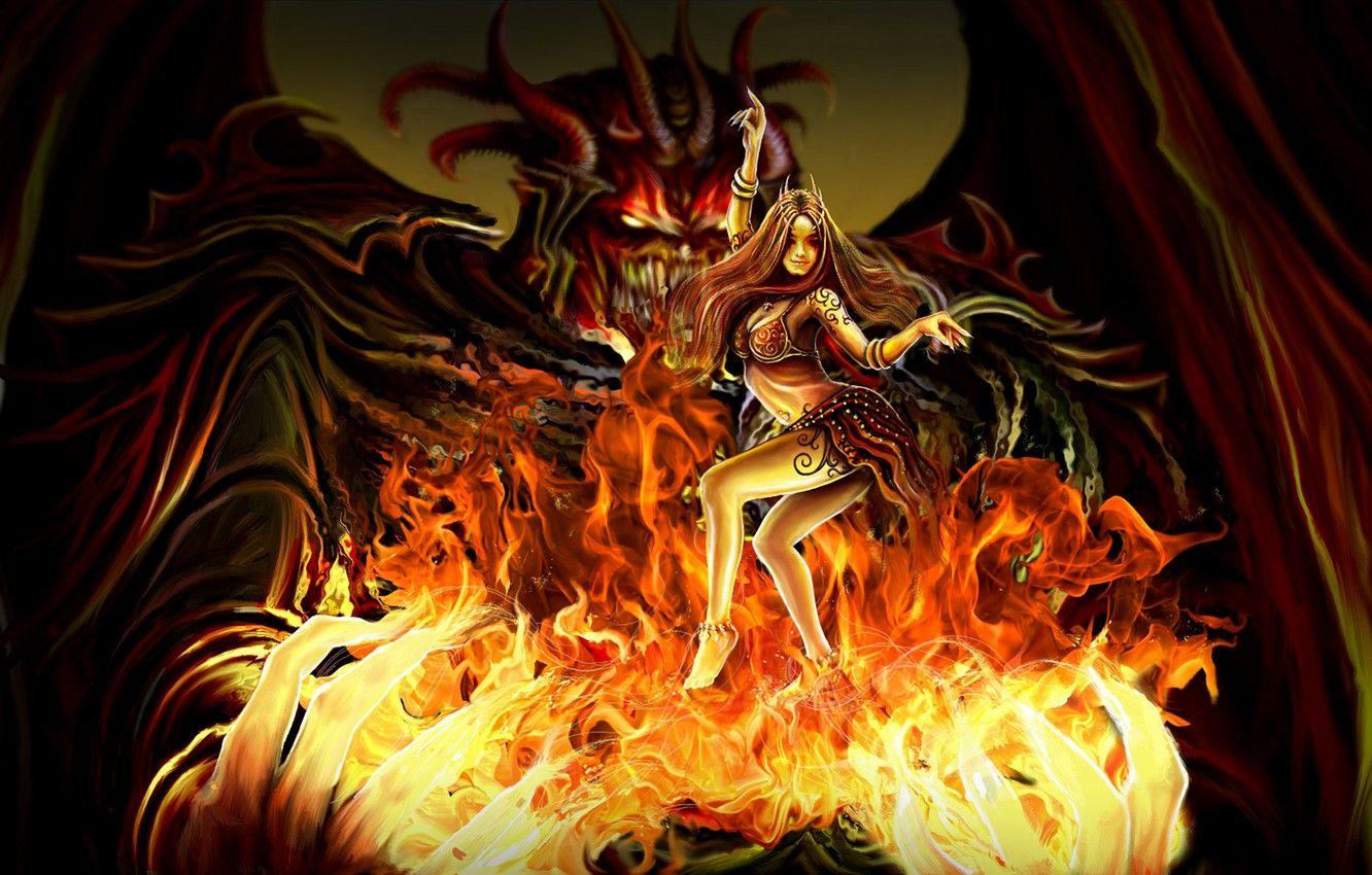 1332x850 Wallpaper girl, fire, dance, hands, the demon image for desktop, section фантастика