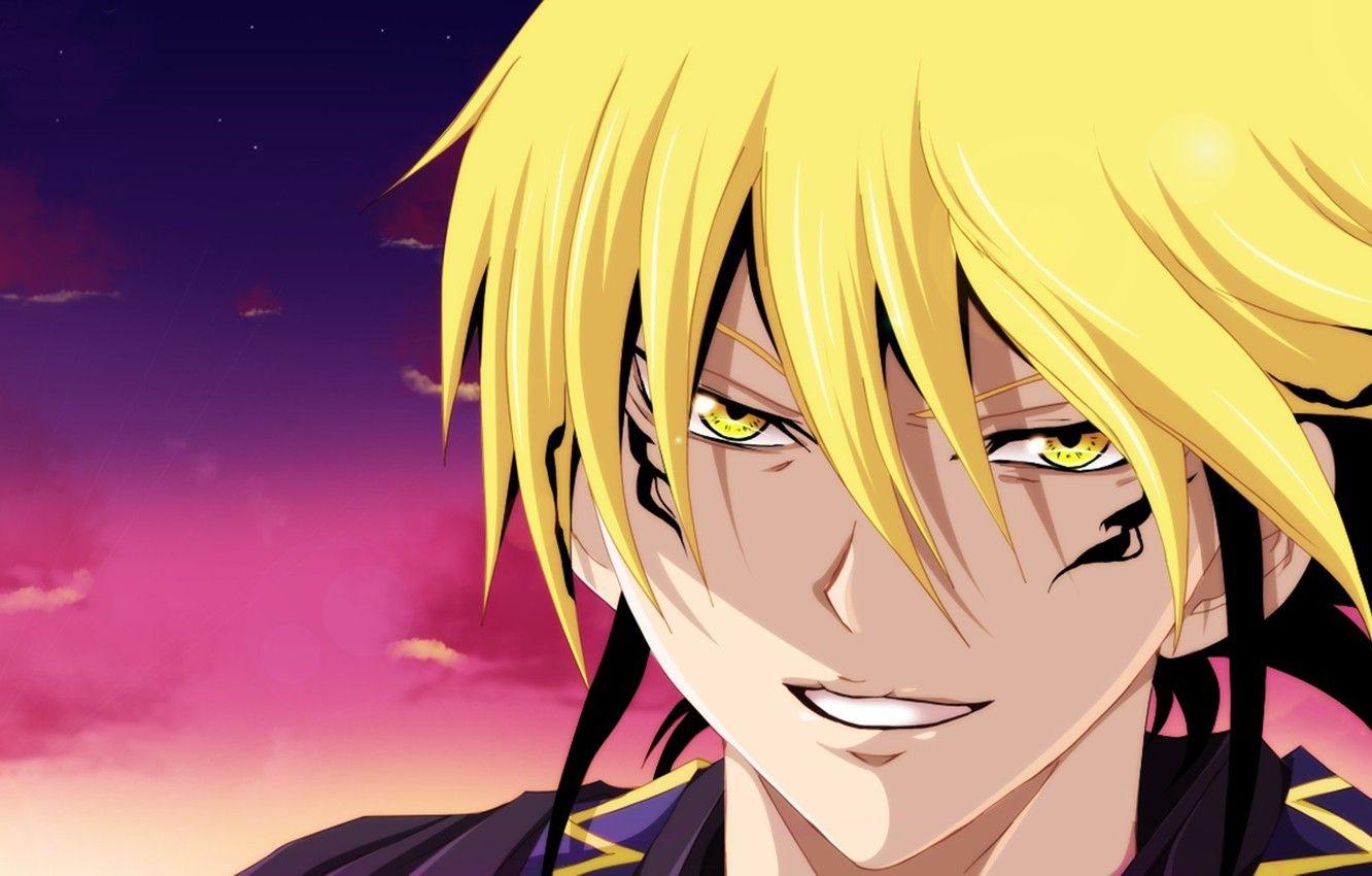 1332x850 Wallpaper demon, long hair, eyes, anime, man, boy, face, blonde, hero, asian, manga, commander, japanese, leader, yellow eyes, kimono image for desktop, section сёнэн