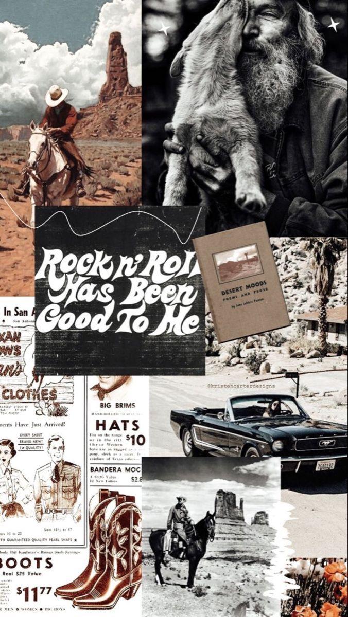 676x1200 Rocker Chic Moodboard. Western photography, Western wall art, Picture collage wall