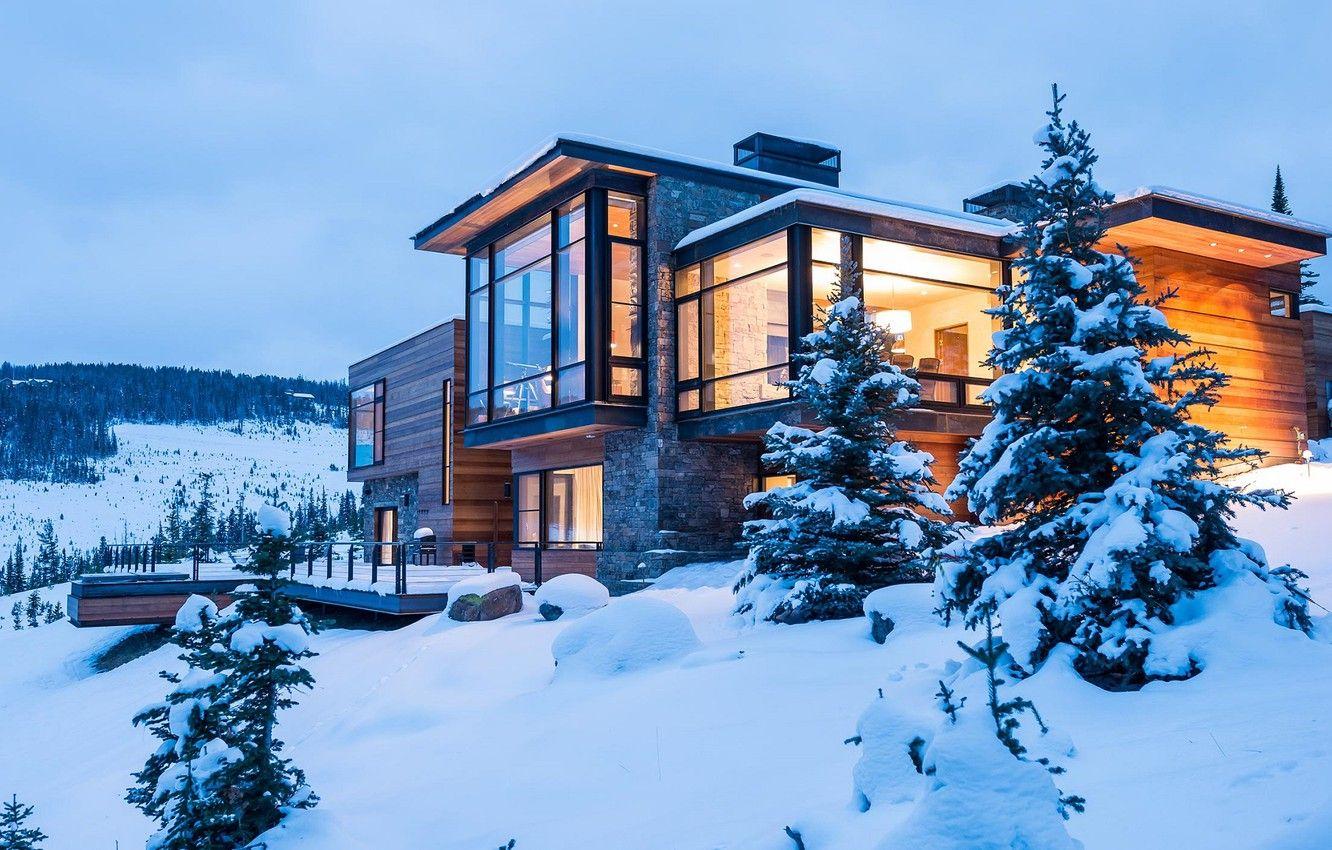 1332x850 Photo Wallpaper Winter, Comfort, House, Style, Stylish, In Snowy Mountains