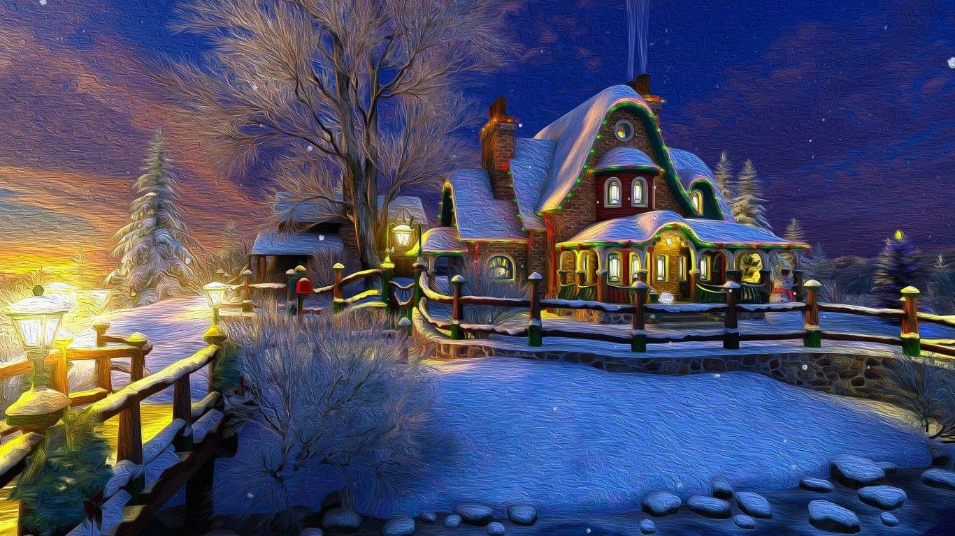 1366x768 Christmas Cozy House, Winter, Snow House In Winter HD Wallpaper