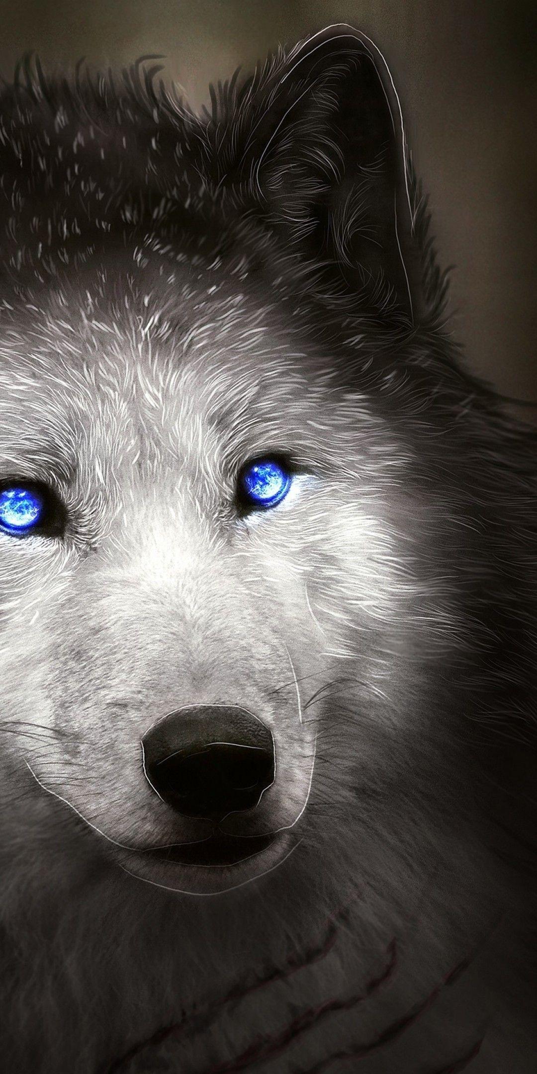 1080x2160 Download 1080x2160 Wolf, Blue Eyes, Majestic, Digital Art Wallpaper for Huawei Mate 10