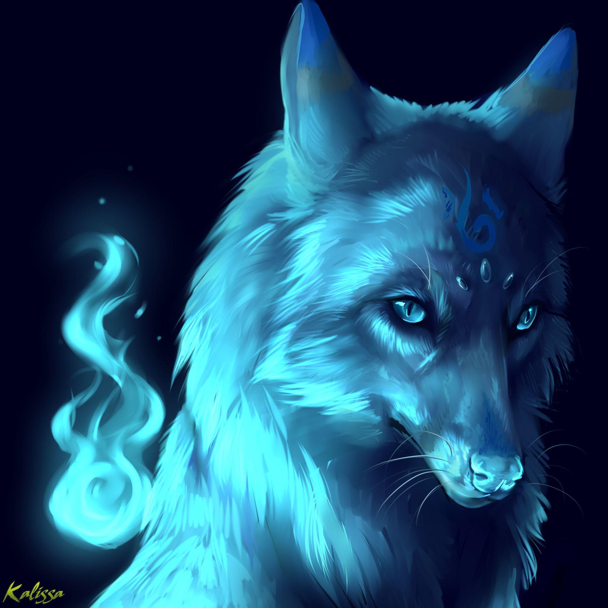 2000x2000 Wallpaper. Fantasy. photo. picture. wolf, eyes, view, ornament, night
