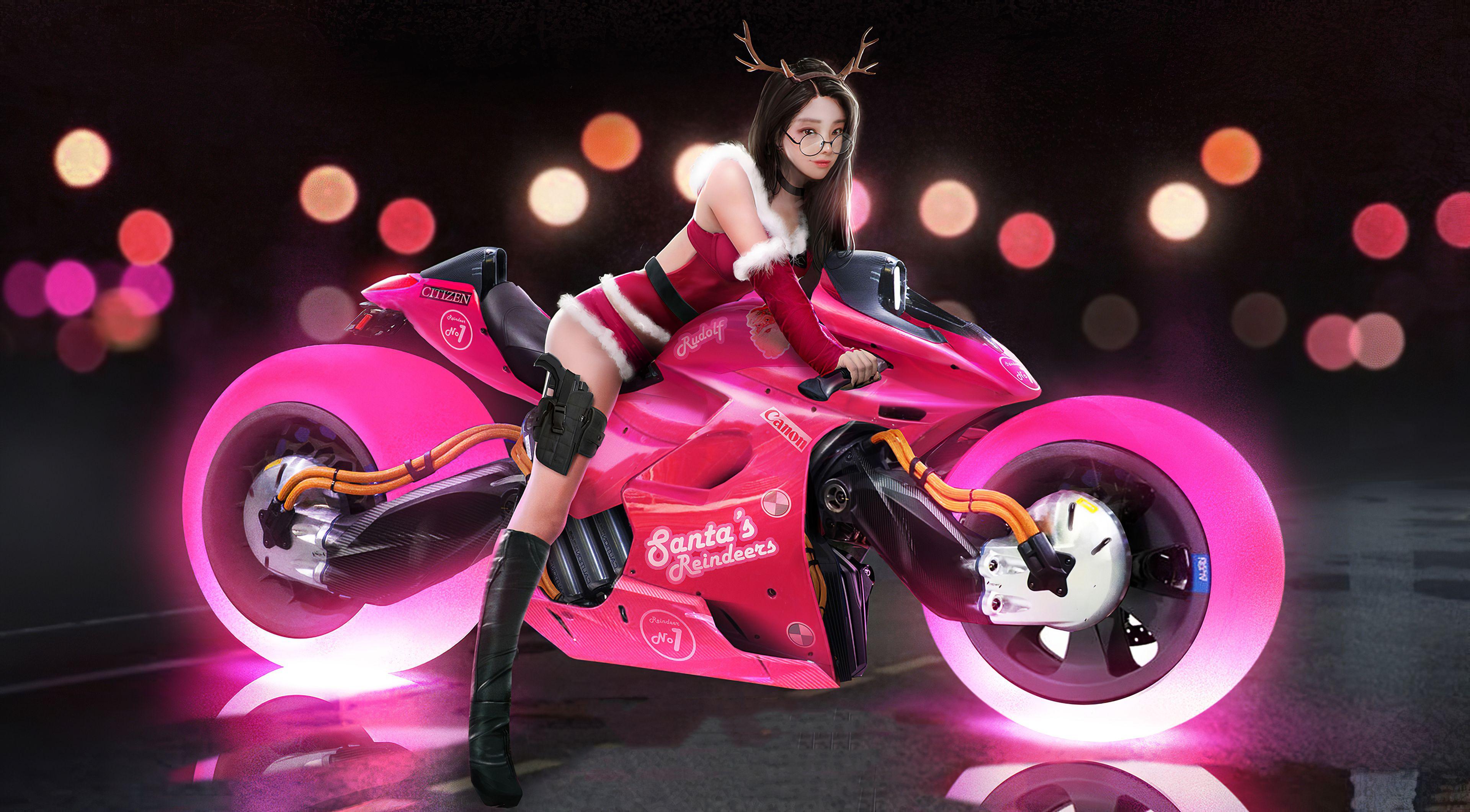 3840x2122 Pink Cyber Bike Asian Girl, HD Artist, 4k Wallpaper, Image, Background, Photo and Picture