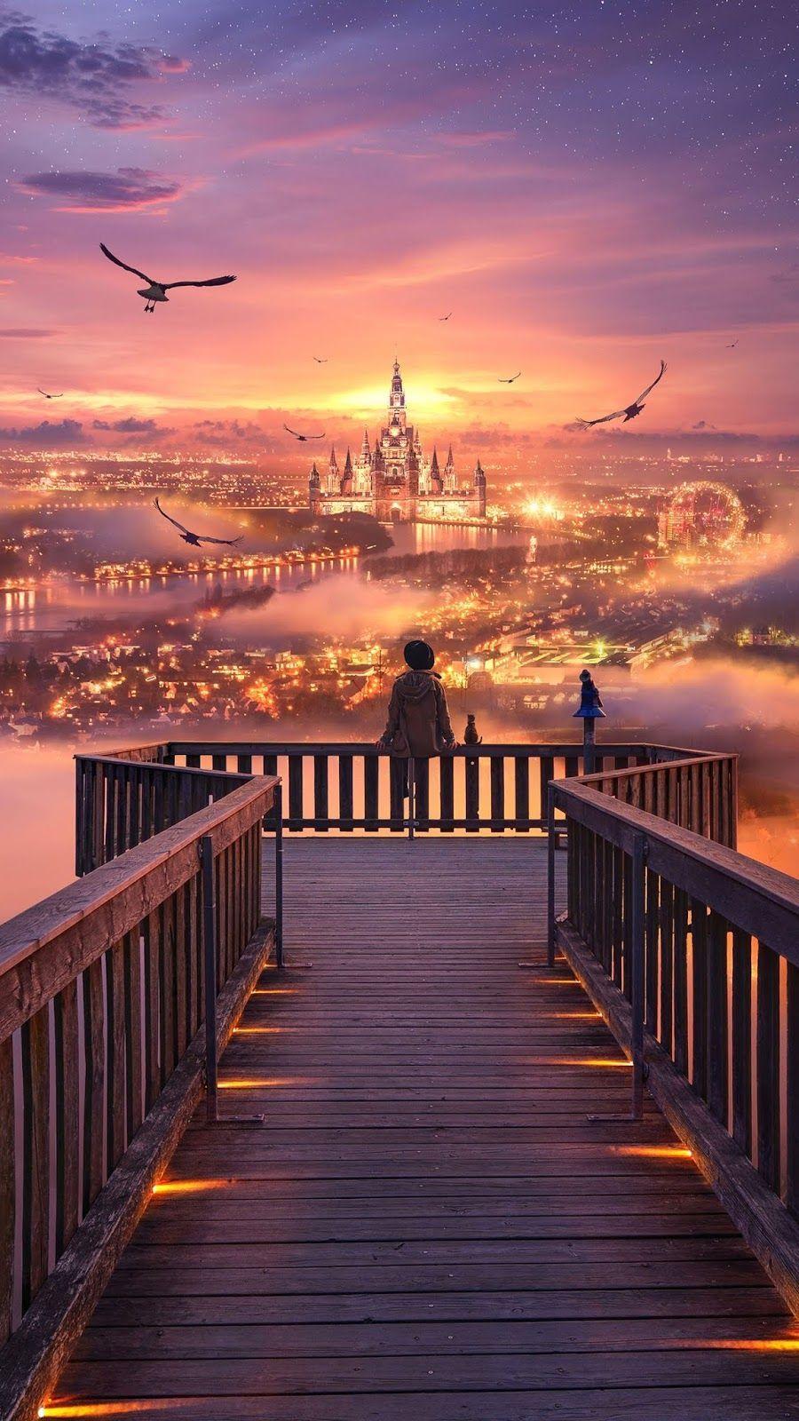 900x1600 The city of dream #wallpaper #iphone #android #background #followme. Fantasy landscape, Anime scenery wallpaper, Anime scenery