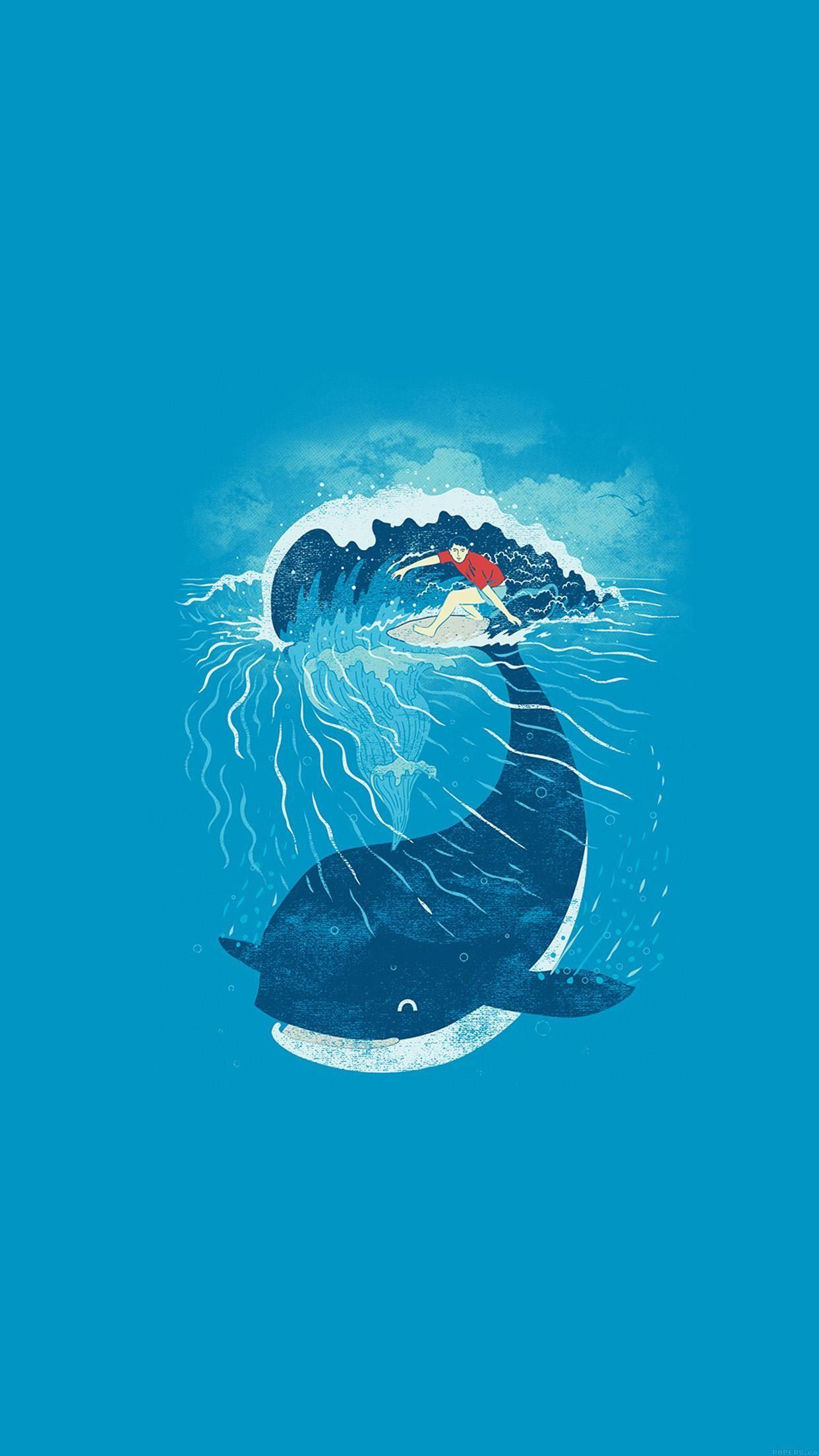 1242x2208 Whale Wave Animal Illust Art Sea Digital Illustration Art Download Free Wallpaper for iPhone 6s, 7s