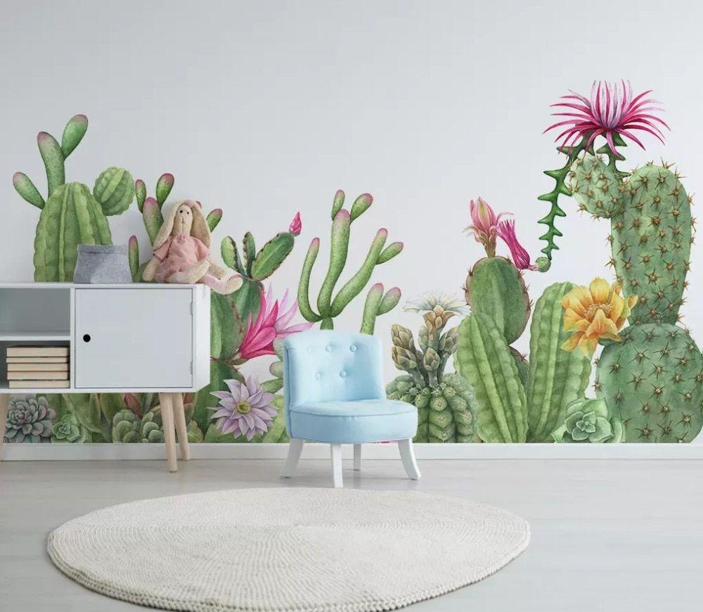 1000x870 beibehang Modern High quality photo wallpaper Hand Painted Small fresh plant cactus wallpaper background wallpaper for walls 3 d. Wallpaper