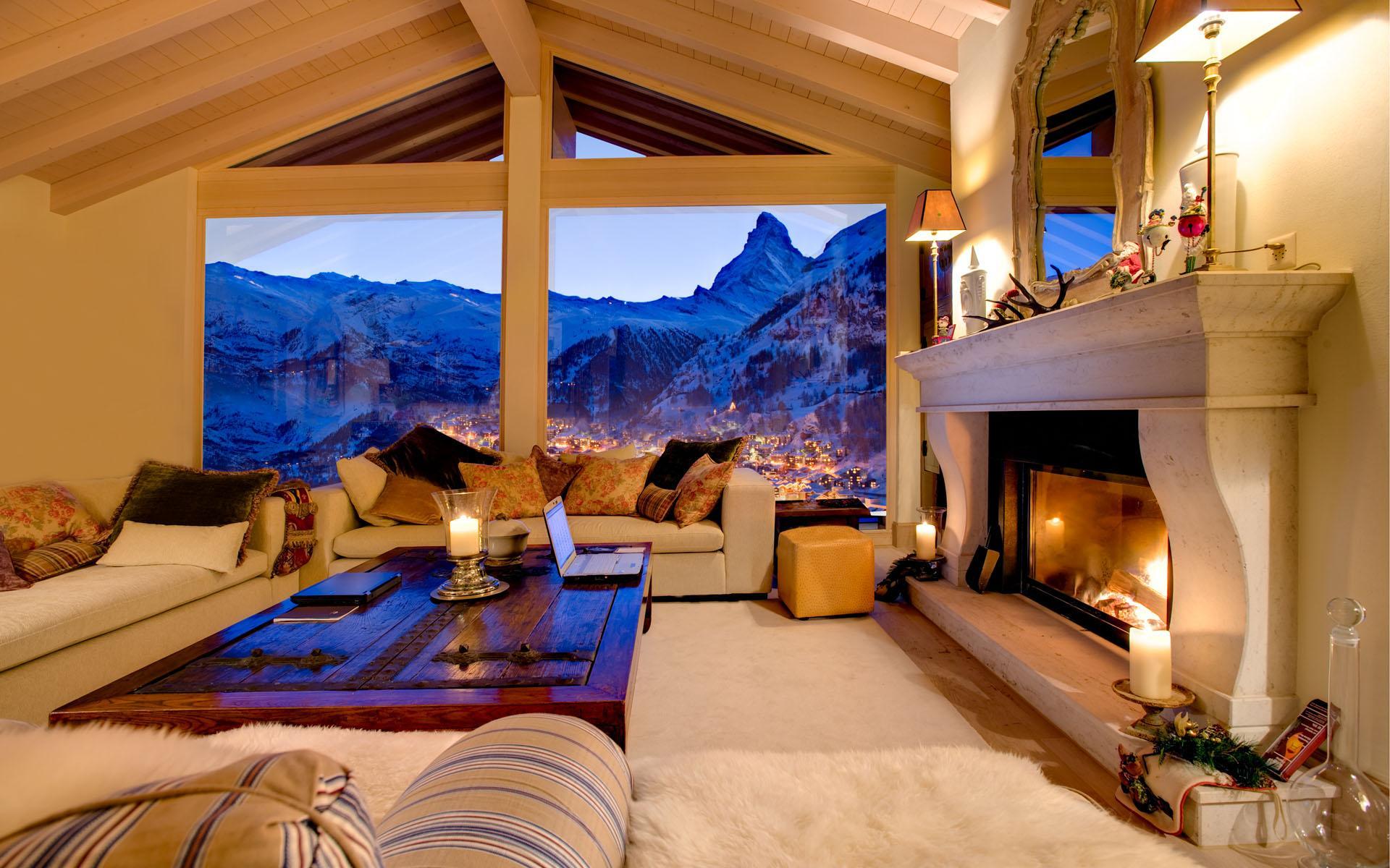 1920x1200 Luxurious Swiss chalet with a cozy view