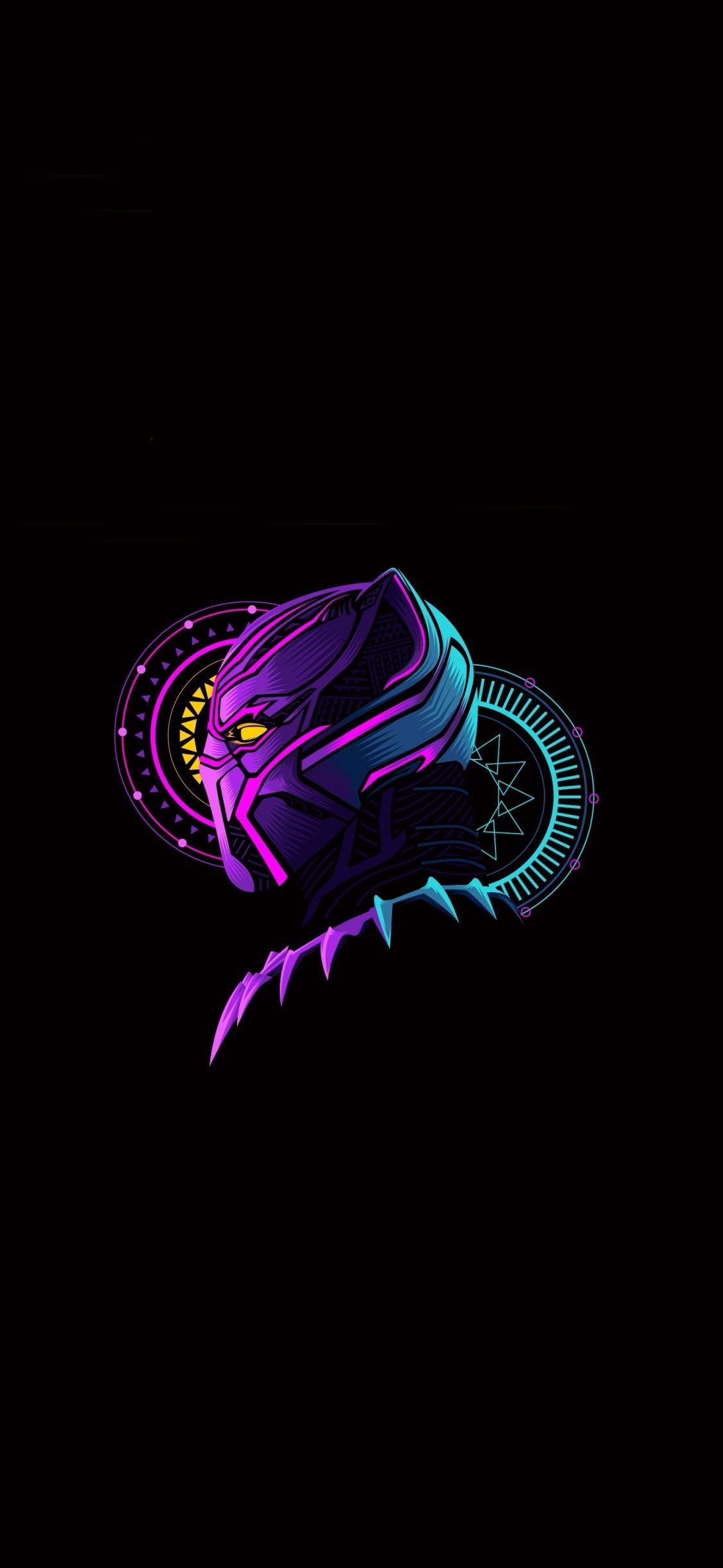 1125x2436 Download 1125x2436 wallpaper black panther, glow, mask, minimal art, iphone x 1125x2436 HD image, background, 21870
