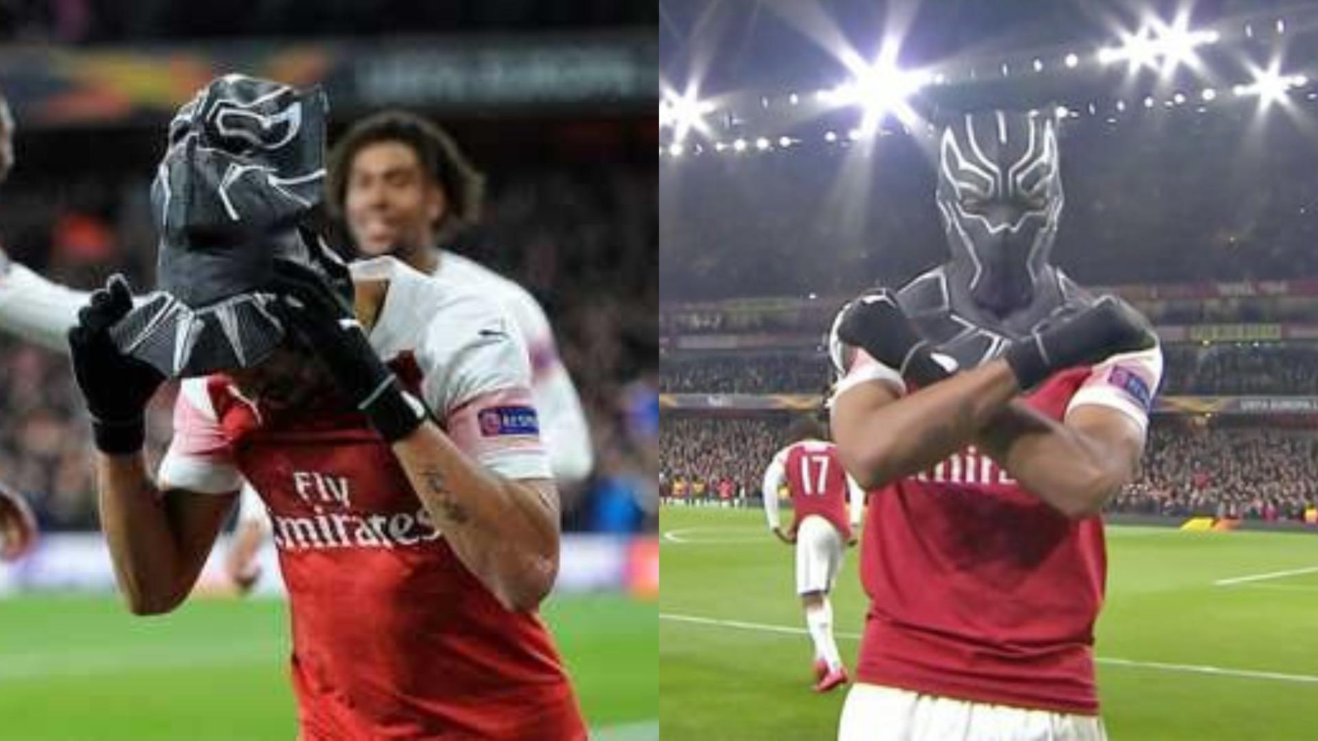1920x1080 Aubameyang scores for Arsenal, celebrates goal with Black Panther mask ( Photo)