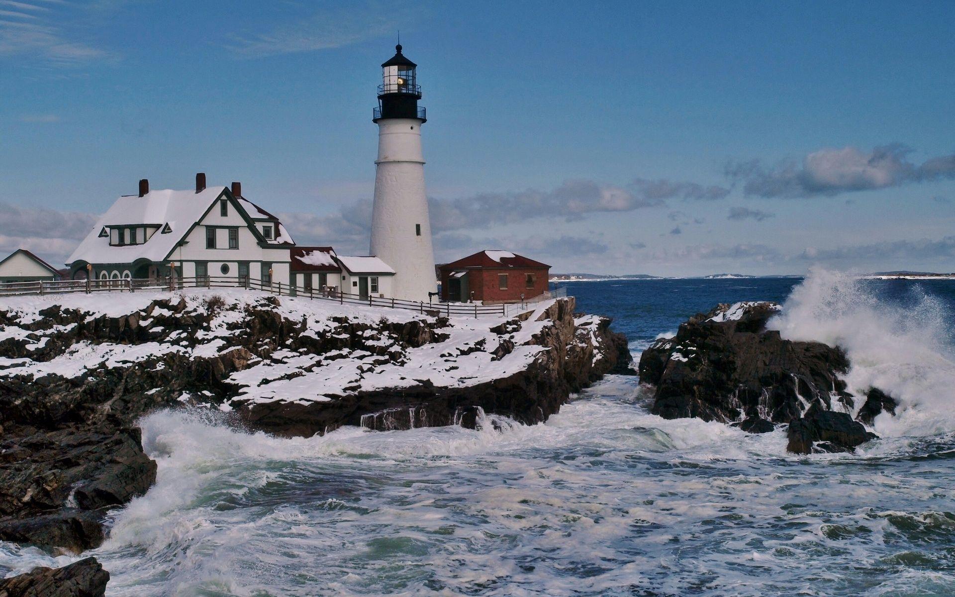 1920x1200 Winter Lighthouse Wallpaper