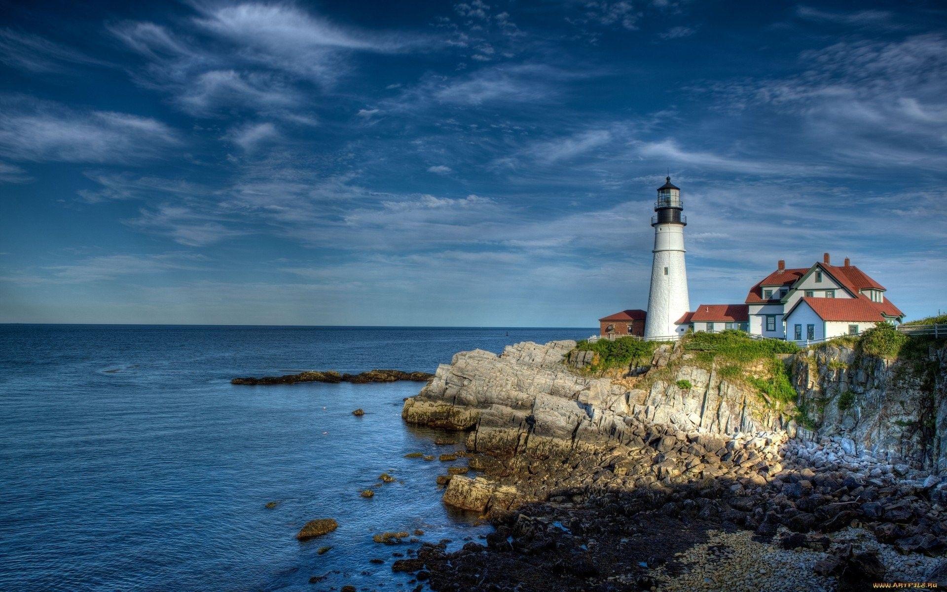 1920x1200 Winter Sunset Lighthouse Wallpaper