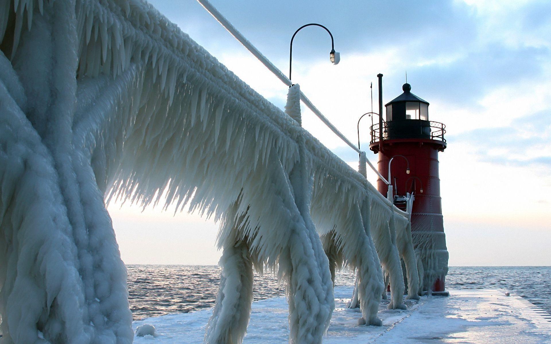 1920x1200 Download wallpaper winter, ice, lighthouse, lake michigan for desktop with resolution 1920x1200. High Quality HD picture wallpaper