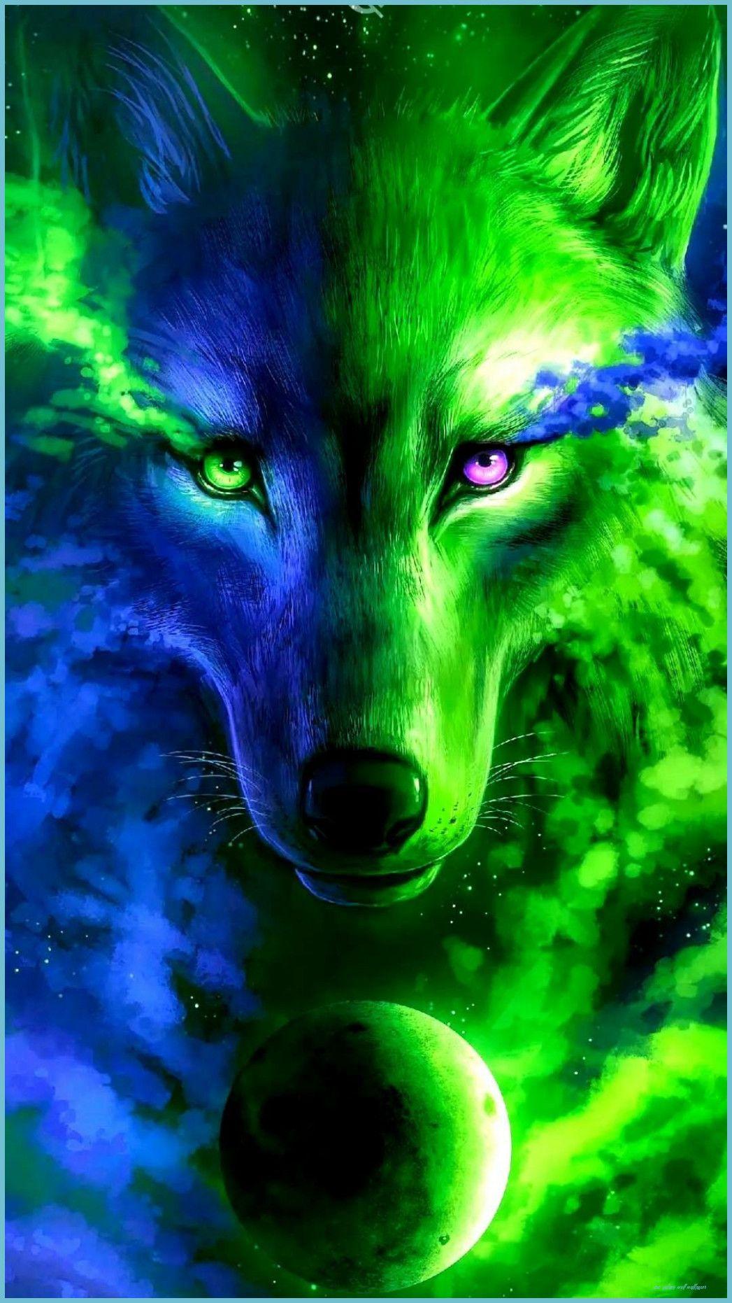 1047x1862 Blue And Green Wolf Wolf Wallpaper, Mythical Creatures Art Galaxy Wolf Wallpaper