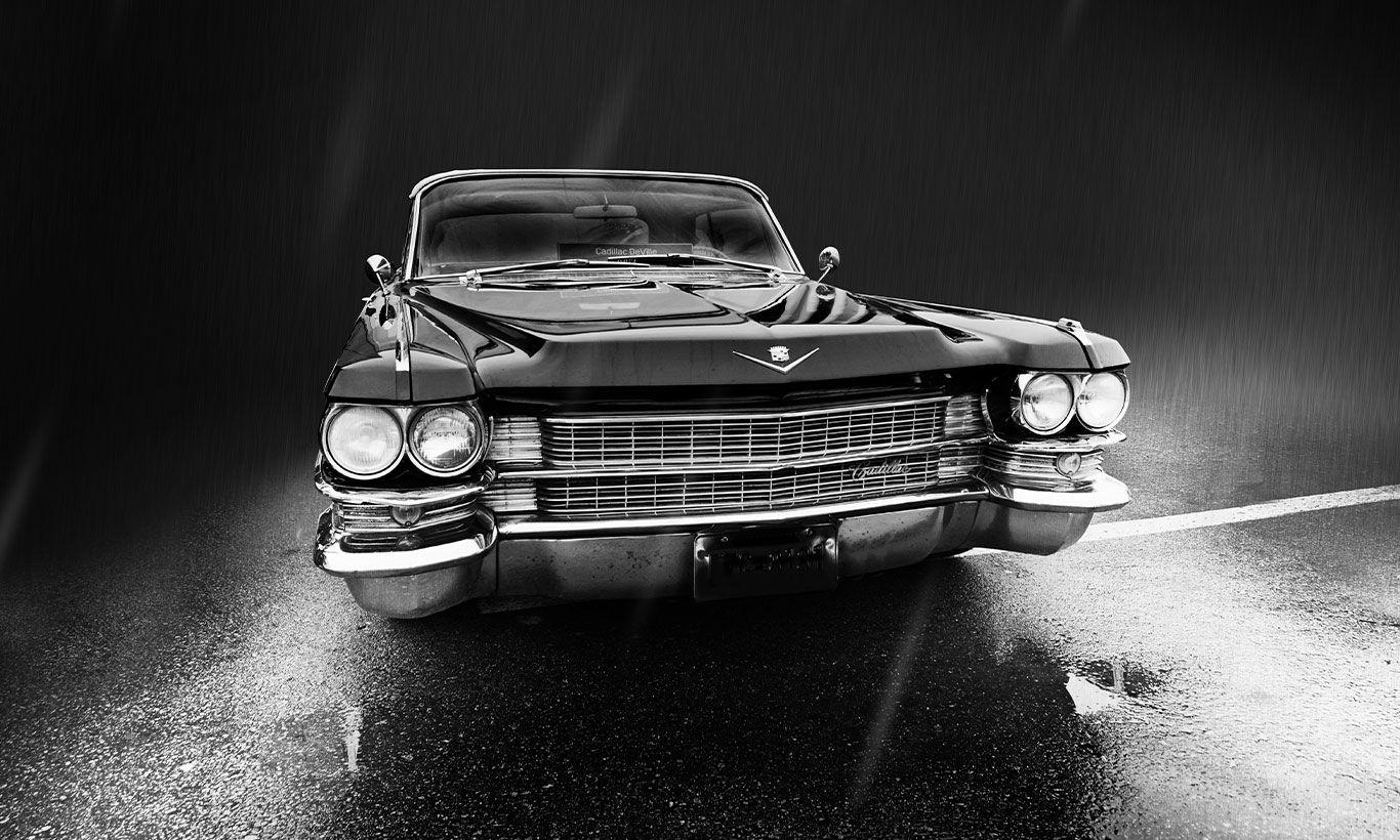1366x820 Cadillac Black and White Wallpaper Mural