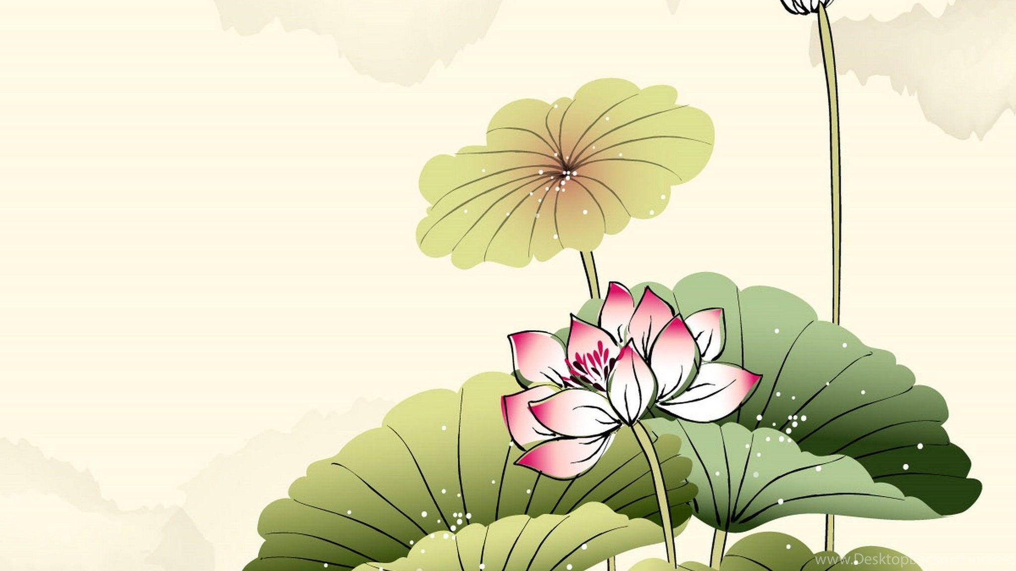2048x1152 iPad Wallpaper Lotus Painting Plant & Flower, New IPad, iPad 3. Desktop Background