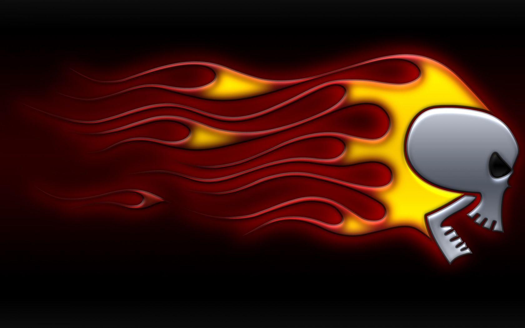 1680x1050 Skulls On Fire Wallpaper