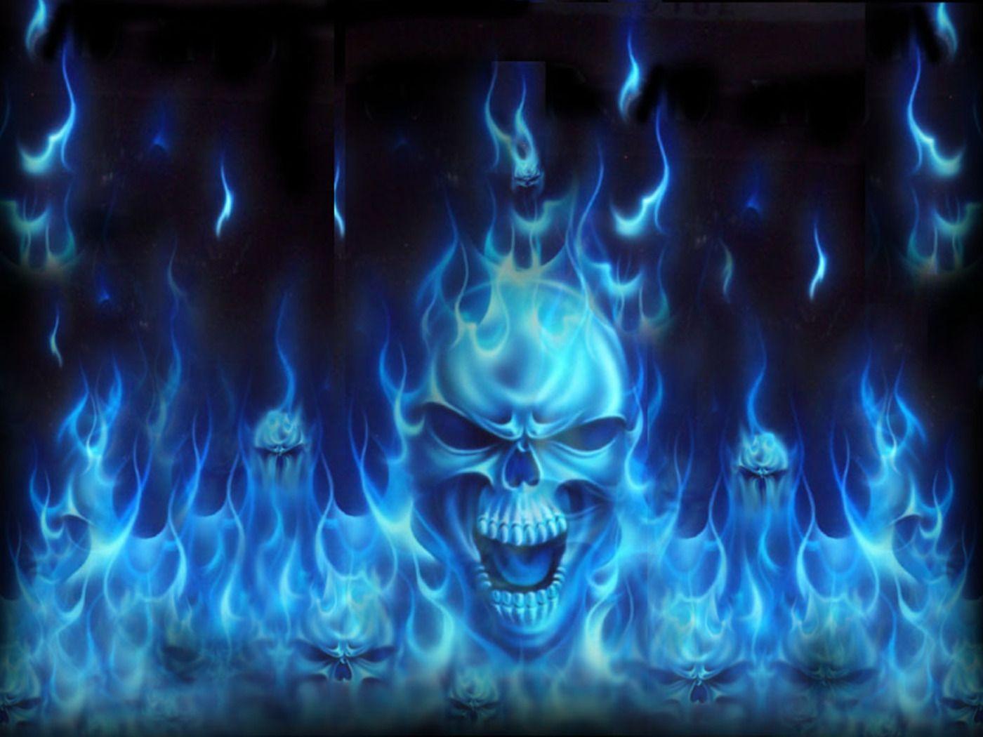 1400x1050 Skull On Fire Wallpaper