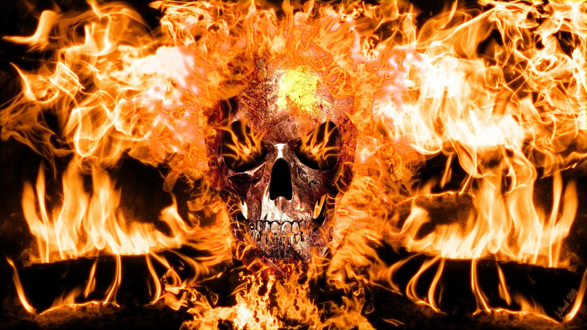 1920x1080 Skull On Fire Wallpaper background picture